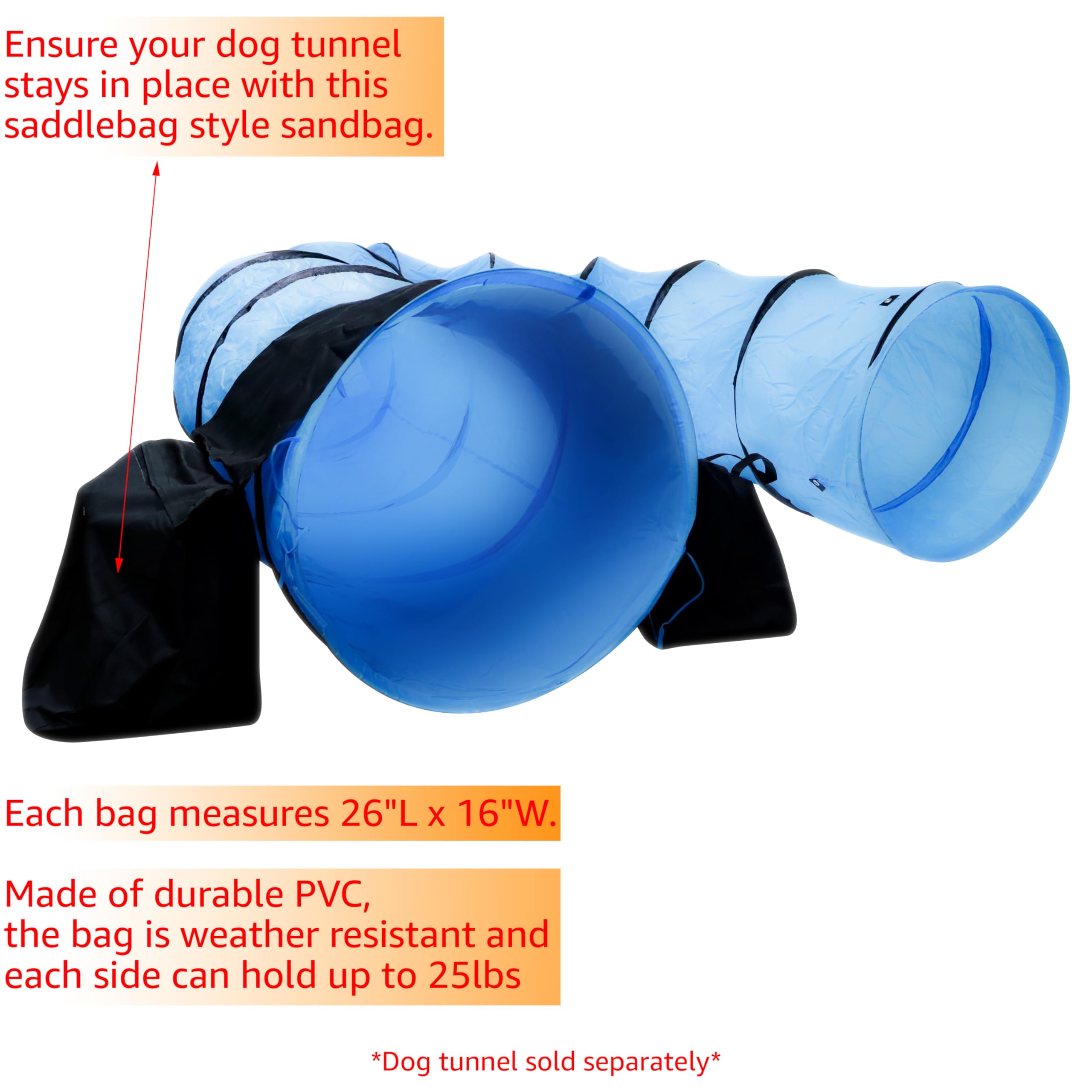 Trademark Innovations Dog Agility Tunnel Sand Bag, Black, PVC, Model DOG-TUNNL-SNDBG