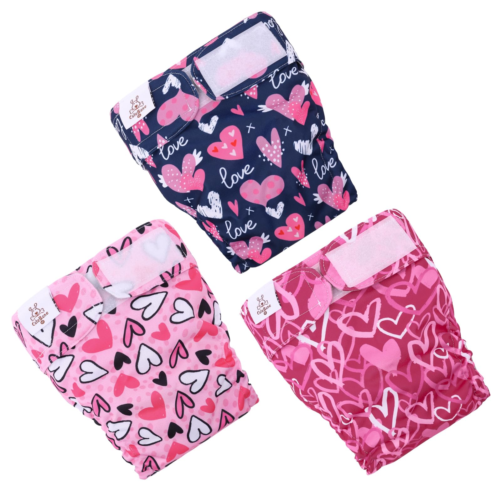 Cutebone Washable Dog Diapers Female No Tail Hole 3 Pack Reusable Doggie Period Training Pants Valentines For Docked-Tail French