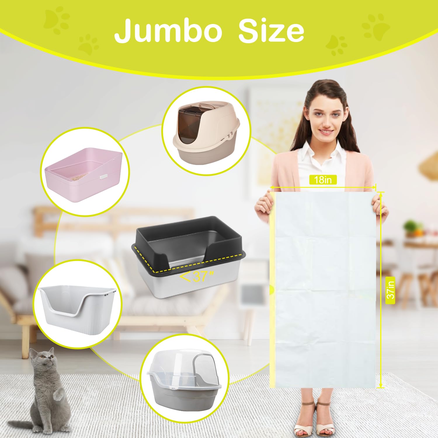 Xuepett 24 Pack Jumbo Cat Litter Box Liners, Tear Resistant Heavy Duty Cat Litter Bags With Drawstring, Pre-Separated For Easy A