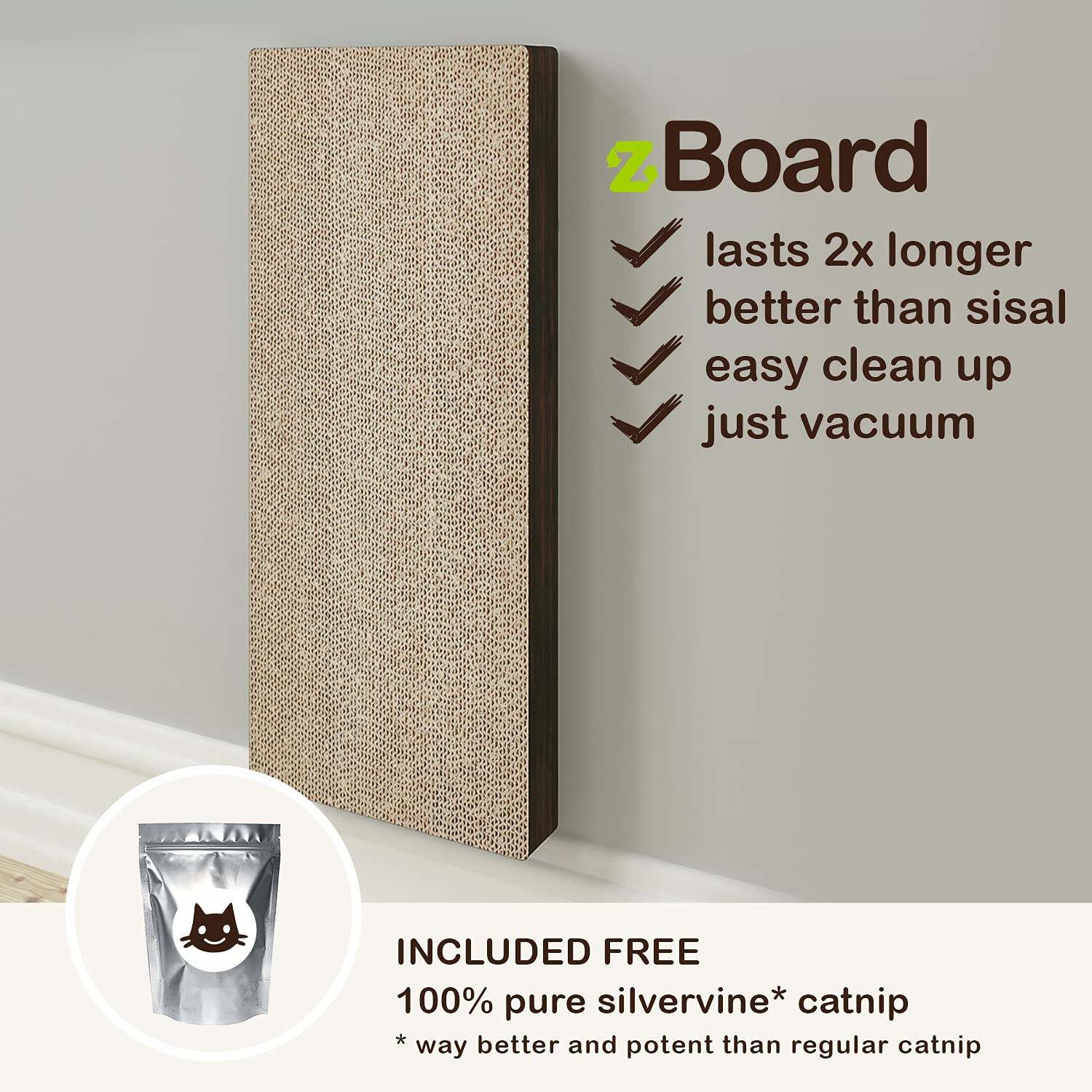 Way Basics Premium Cat Scratcher Wall Mounted Scratch Pad (Free Silvervine Organic Catnip)