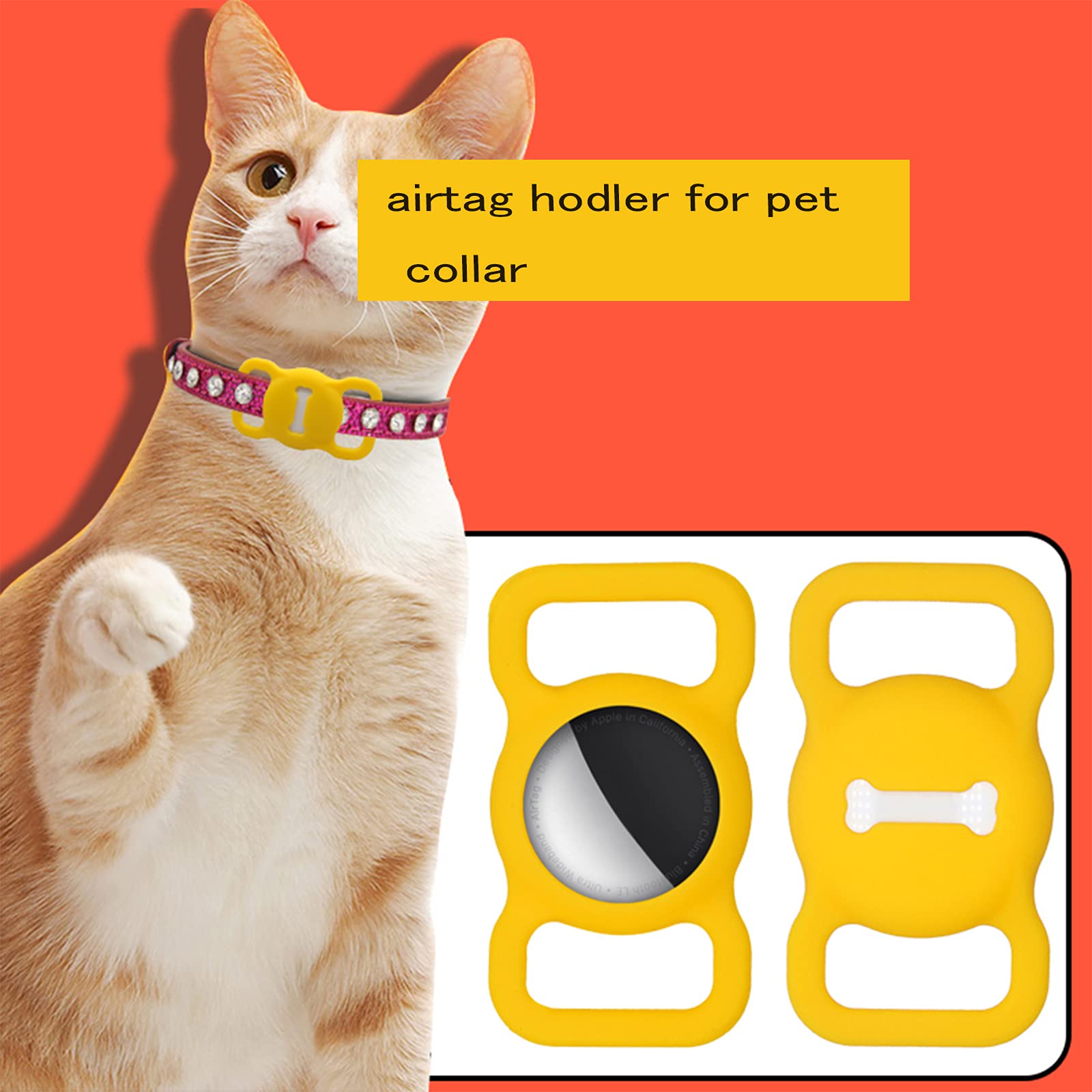 Dog Collar With Id Holder,Air Tag Holder Fixed At Dog Collar Silicone Case Cover For Pet Cat For Apple Finder Location Tracker,B