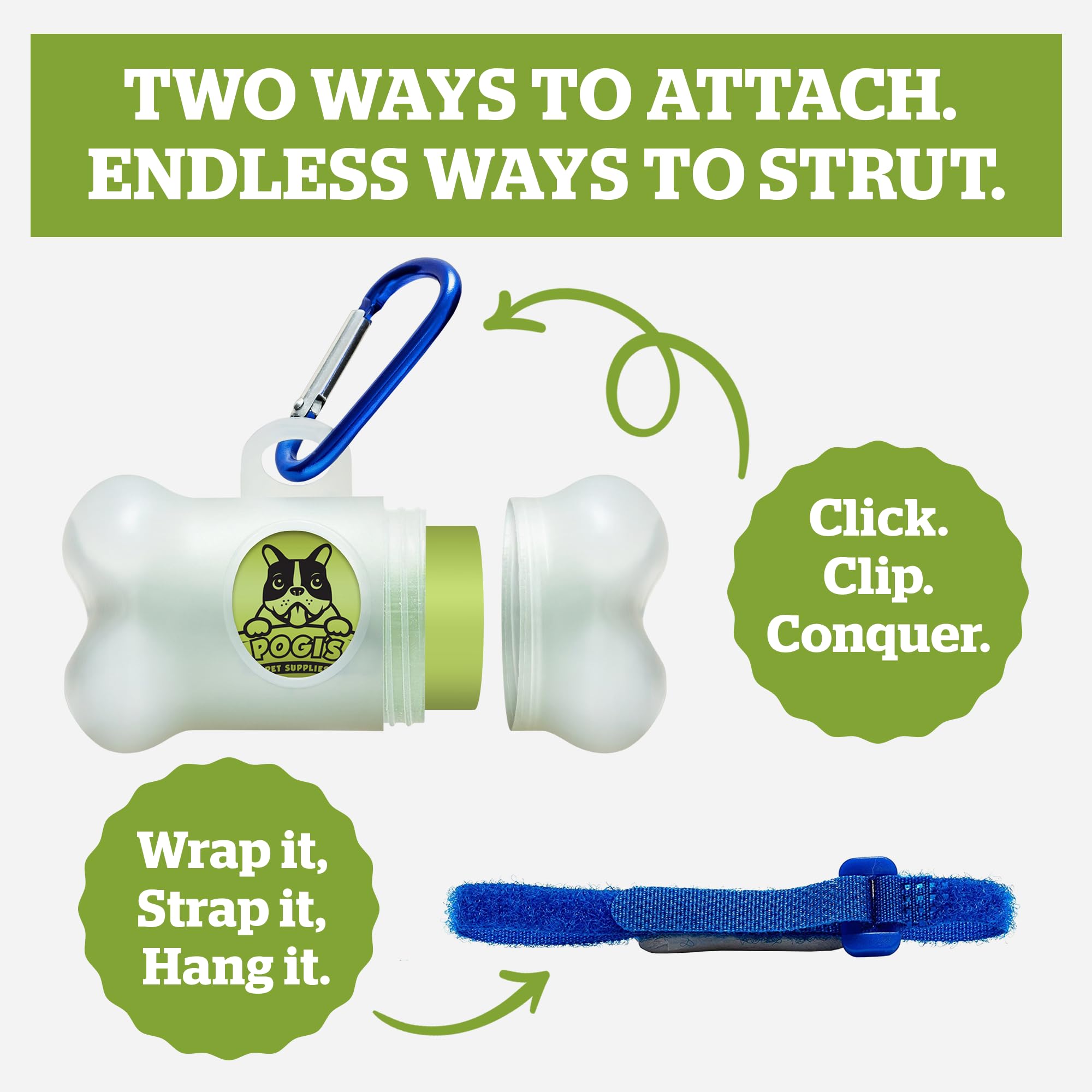 Pogis Dog Poop Bag Dispenser - Holder With Metal Carabiner For Leashes, Includes 15 Fresh Scented Bags