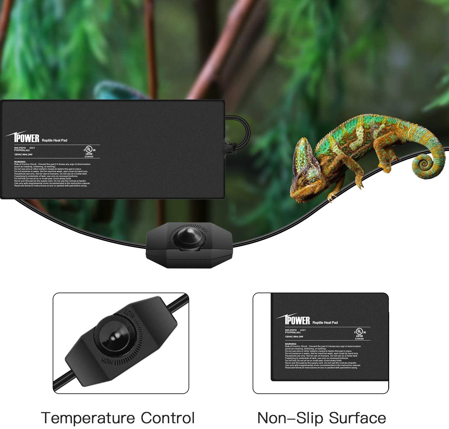 iPower 8X18 Inch 24 Watts Reptile Heating Mat with Adjustable Temperature Controller Under Tank Warmer Terrarium Heat Pad for Re