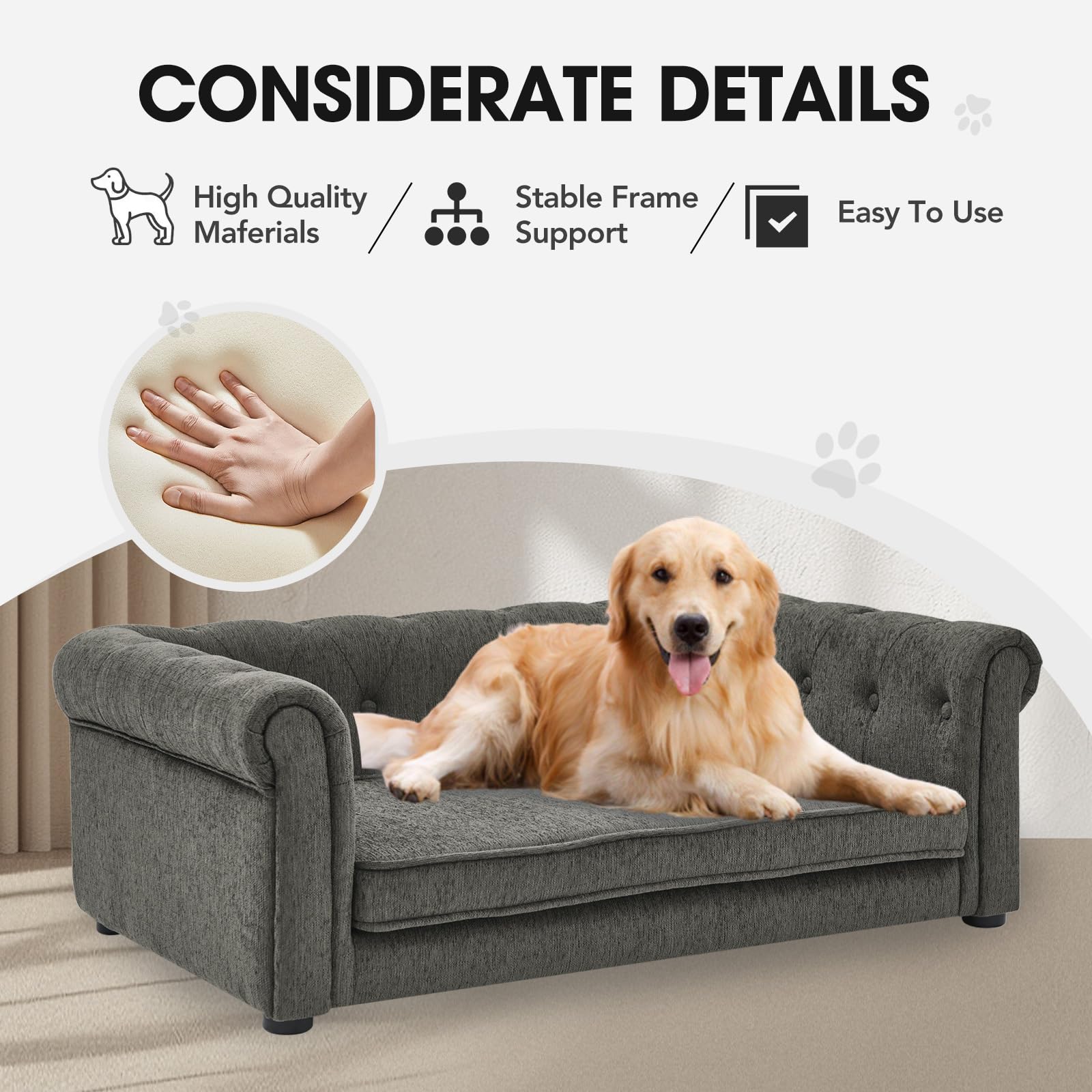 Dog Couches for Large Dogs Up to 60 lbs, 29  W Memory Foam Large Dog Bed with Legs, Durable Elevated Sofa Couch, Dry Clean Only,