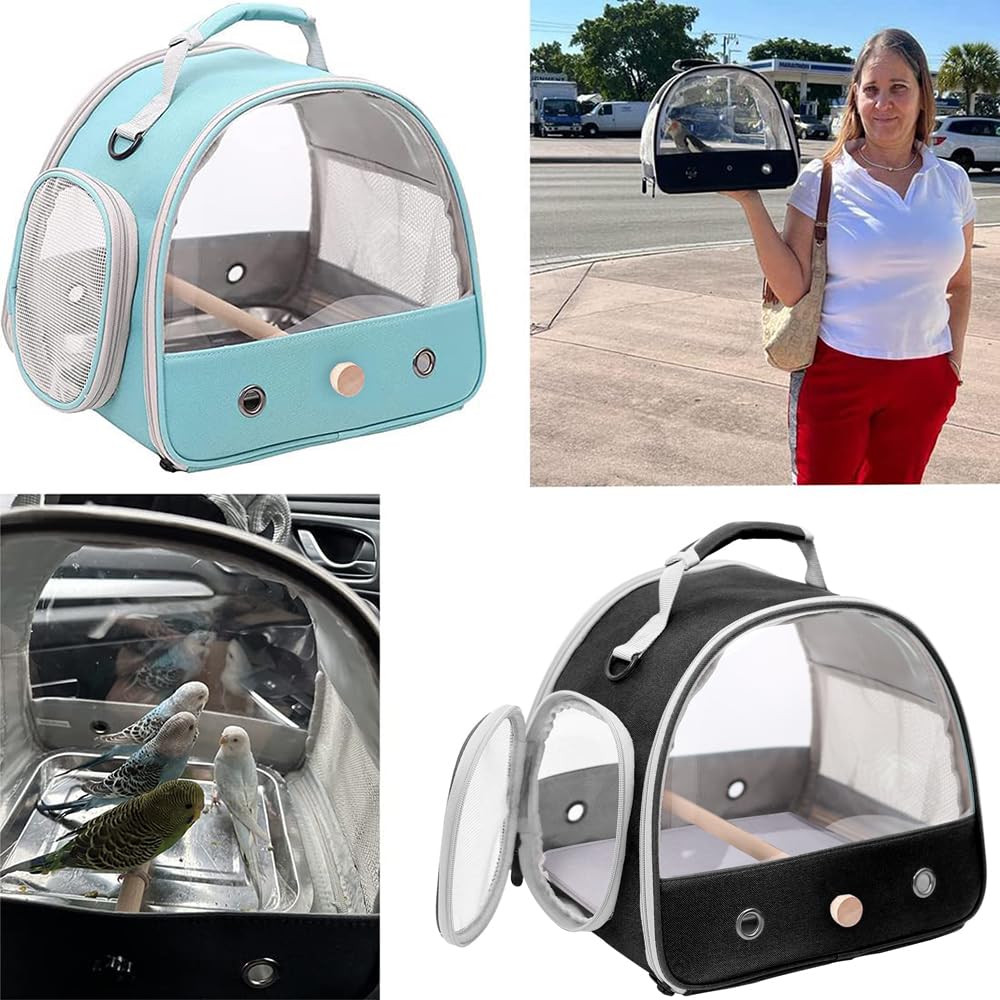 Bird Travel Carrier, Portable Small Bird Parrot Parakeet Carrier with Standing Perch and Soft Mat, Side Access Window Collapsibl