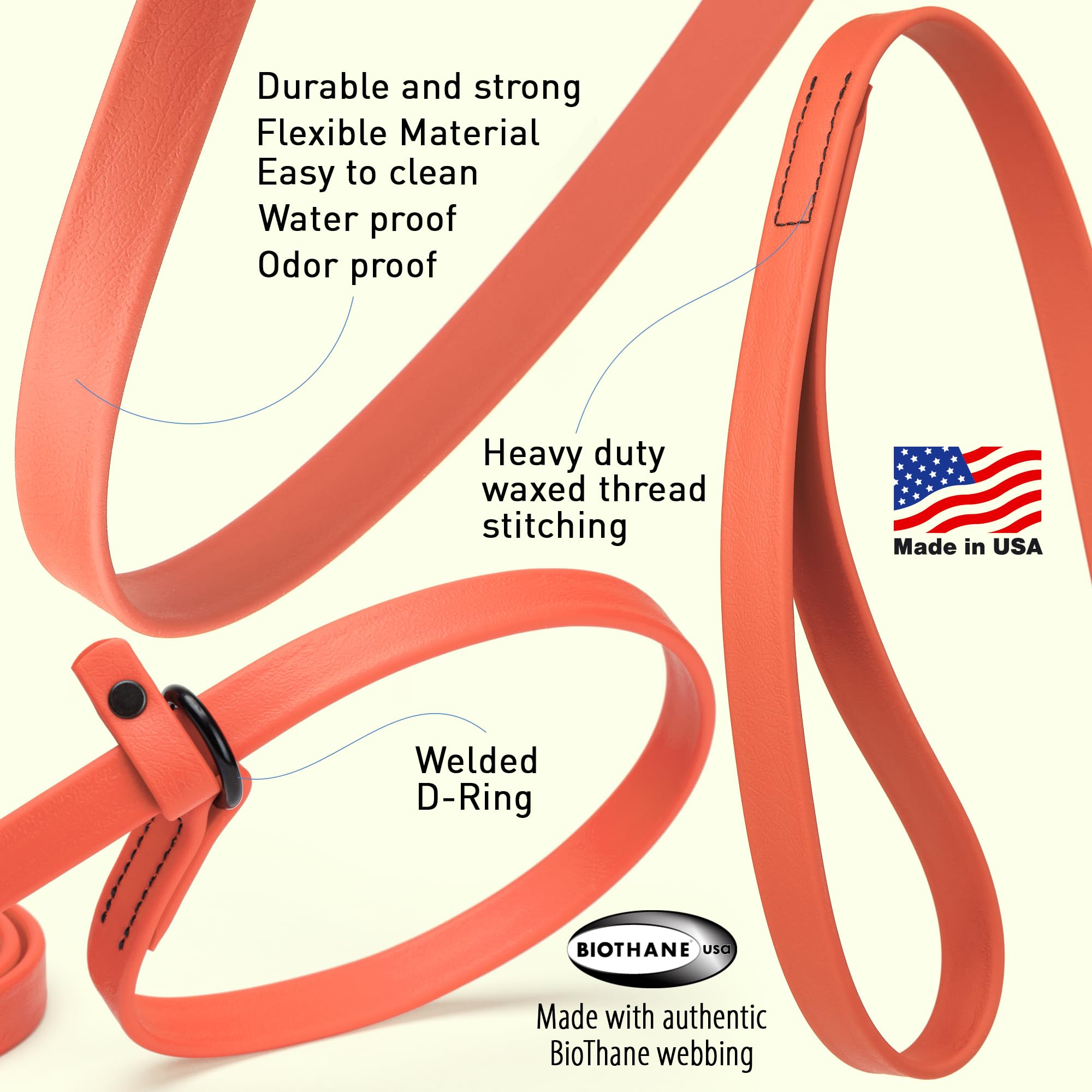 Dogline Biothane Slip Dog Leash - For Small, Medium And Large Dogs - Odor Free Slip Lead, Heavy Duty And Durable Material Kennel Lead - Coral - 7Ft L X 1/2In W