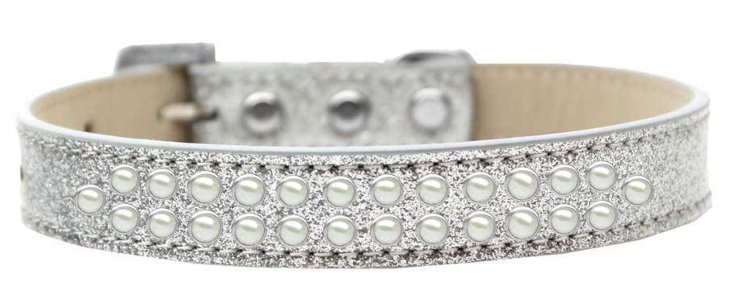 Dog, Puppy & Pet Ice Cream Collar, Two Row Pearl Rimsets Silver 18