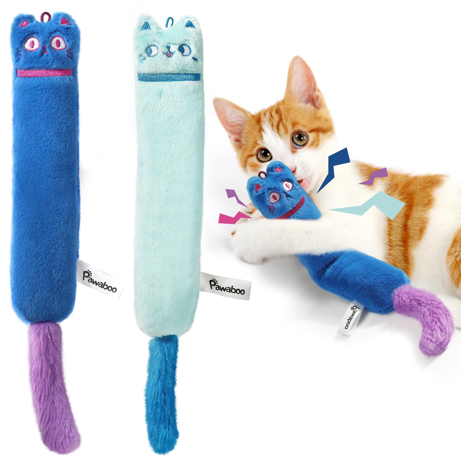 Pawaboo Cat Toys, 2 Pack Catnip Toys With Bell And Crinkle Paper, Soft And Durable Kitten Toys, Interactive Cat Toys For Indoor Cats, Cat Plush Kicker Toys For Kittens Kitty, Cute Cat Stuff