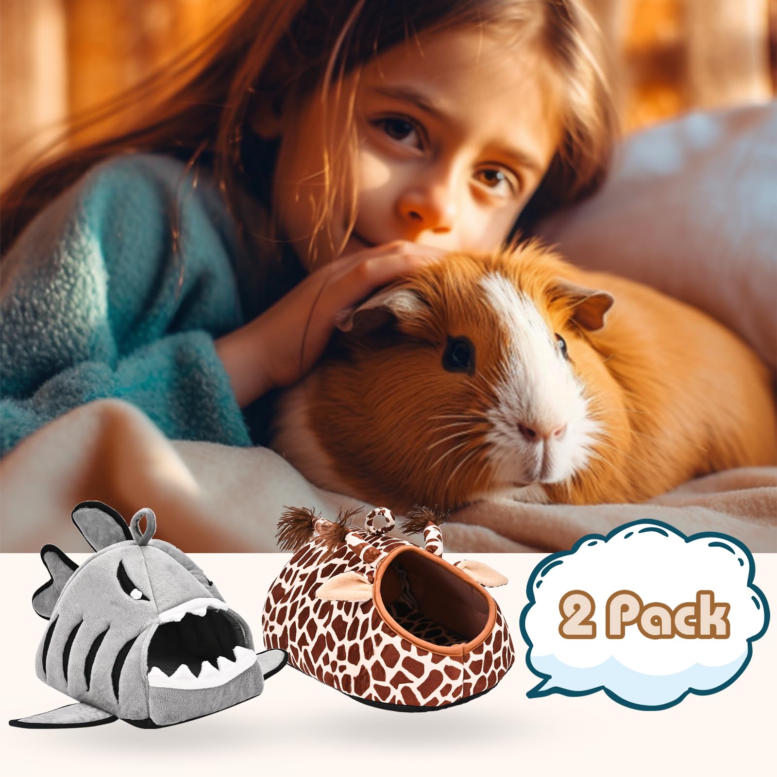 Avont 2 Pack Guinea Pig Bed House Hideout, Small Animal Hideaway Cage Accessories, Washable Sleeping Bed For Dwarf Rabbits Chinchillas Hamsters Hedgehogs Ferrets Bearded Dragons And Rats -Animal