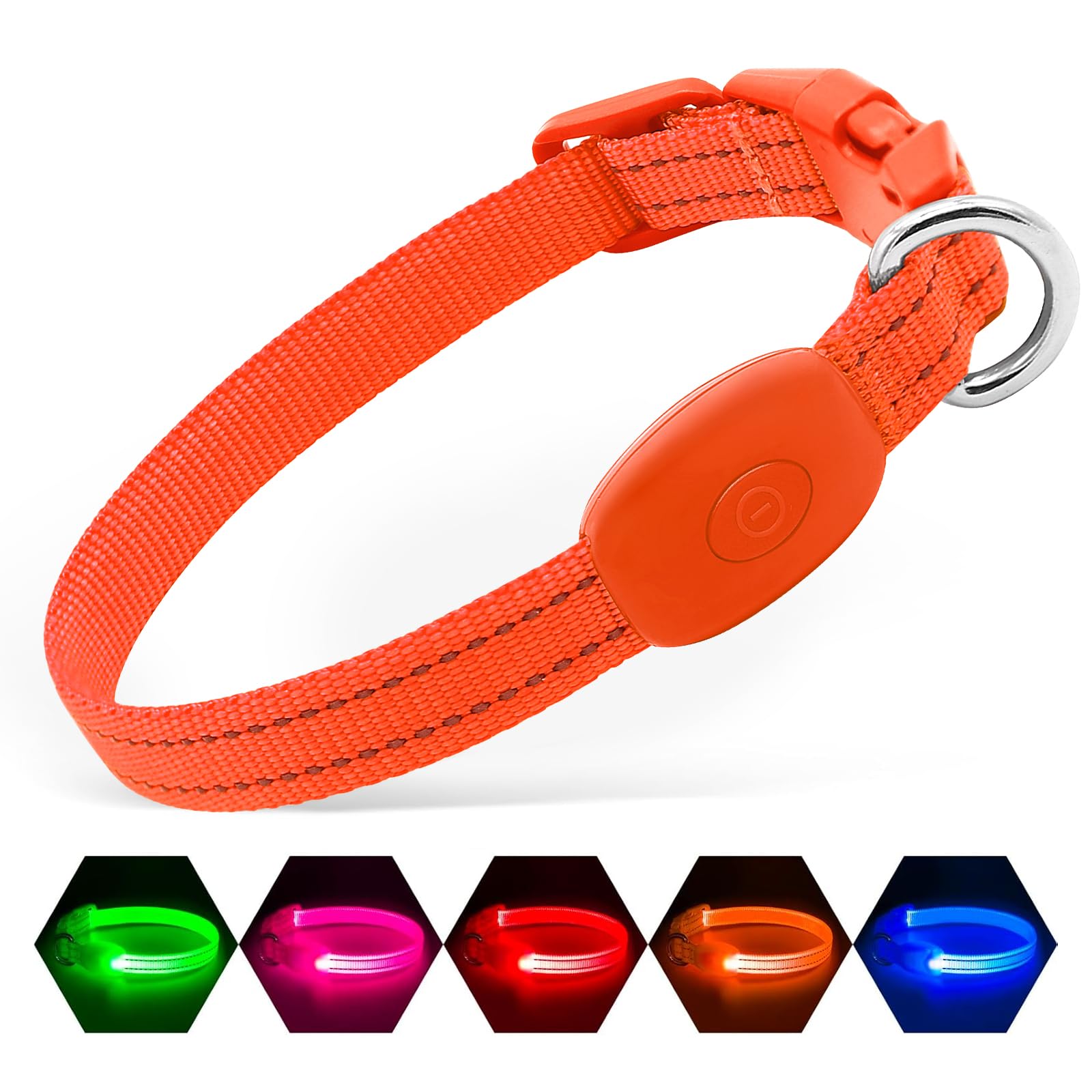 Illumifun Small Led Dog Collar, Usb Rechargeable Glowing Safety Collar, Adjustable Nylon Webbing Light Up Collars For Your Puppy (Orange, X-Small)