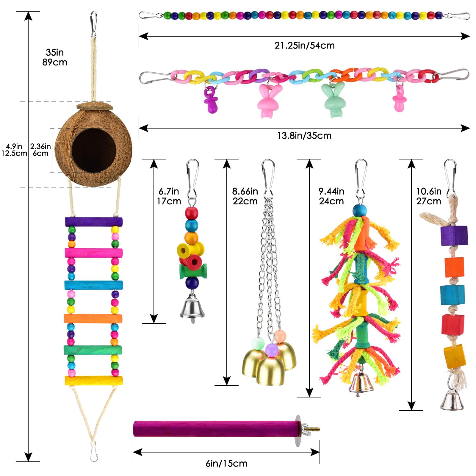 Katumo Bird Toys, Parrot Swing Parakeet Ladder Conure Wood Perch Bird Chew Toys Cockatiel Hanging Bell Toys For Parakeet, Conure