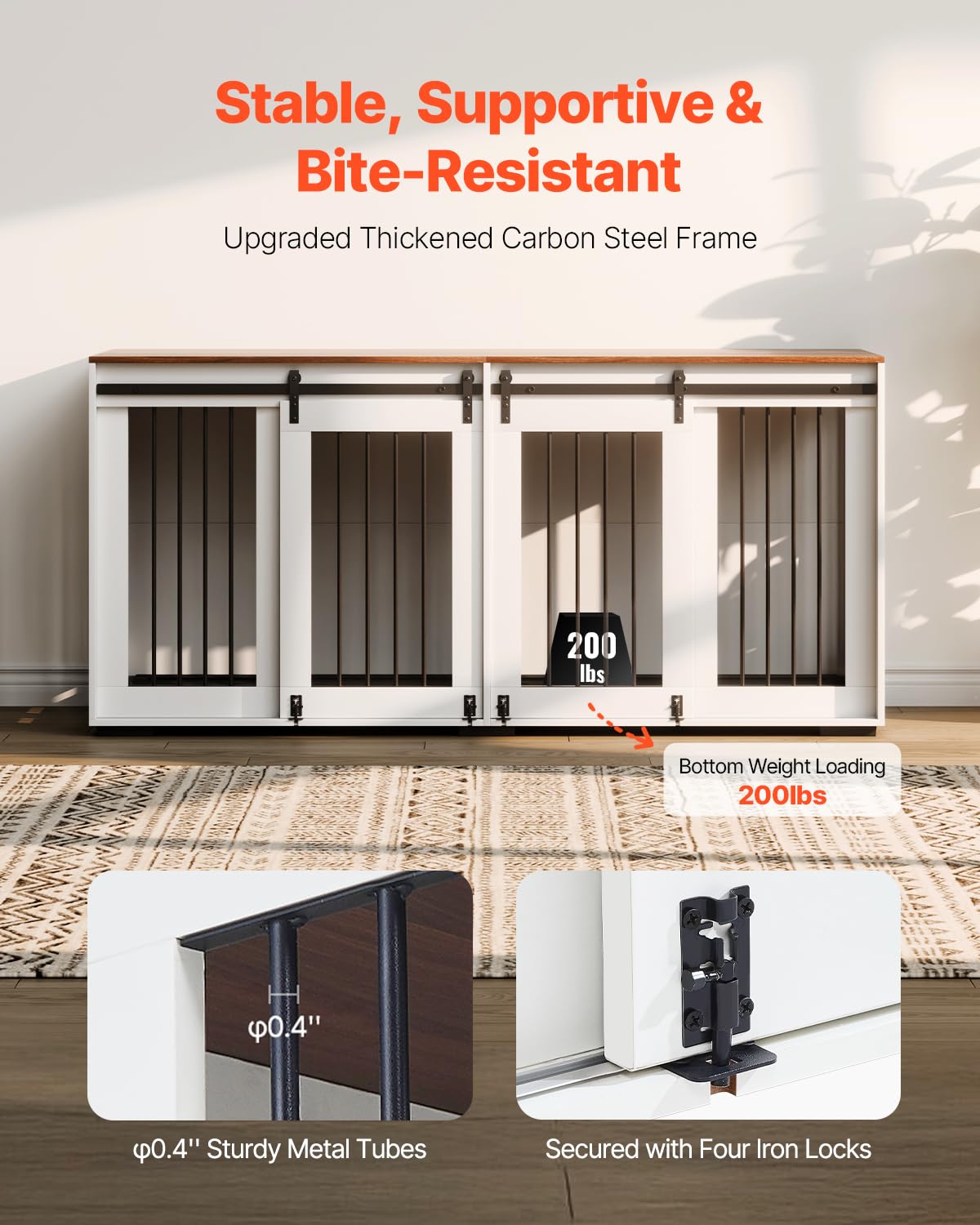 VEVOR 72Dog Crate Furniture for 2 Dogs,Double Dog Crate Furniture with Double Sliding Doors,Large Dog Crate TV Stand with Remova