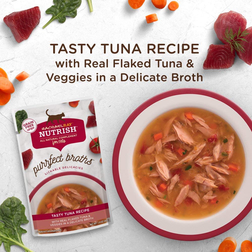 Rachael Ray Nutrish Purrfect Broths Natural Wet Cat Food, Tasty Tuna Recipe with Flaked Tuna & Veggies, 1.4 Ounce Pouch (Pack of
