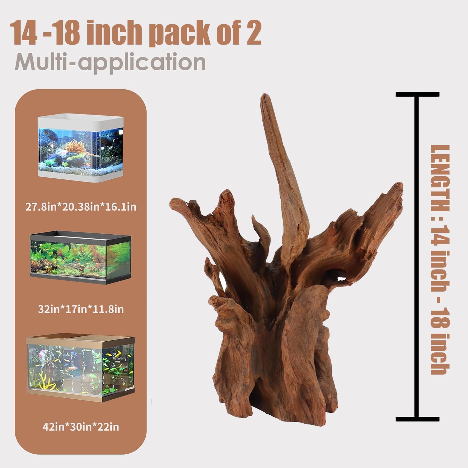 Jorewood Natural Large Aquarium Driftwood for Fish Tanks & Reptile Terrariums - Safe Fish Tank Decorations, Unique Twisted Branc