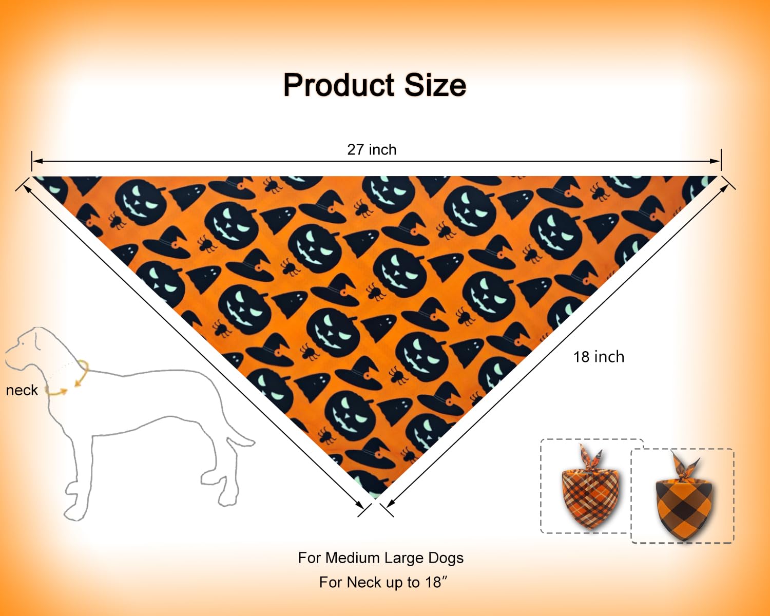 2Pcs Fall Dog Bandanas,Halloween Dog Bandanas,One Side Orange Plaid,The Other Side Pumpkin Or Spider Web Bibs,Holiday Pet Scarf