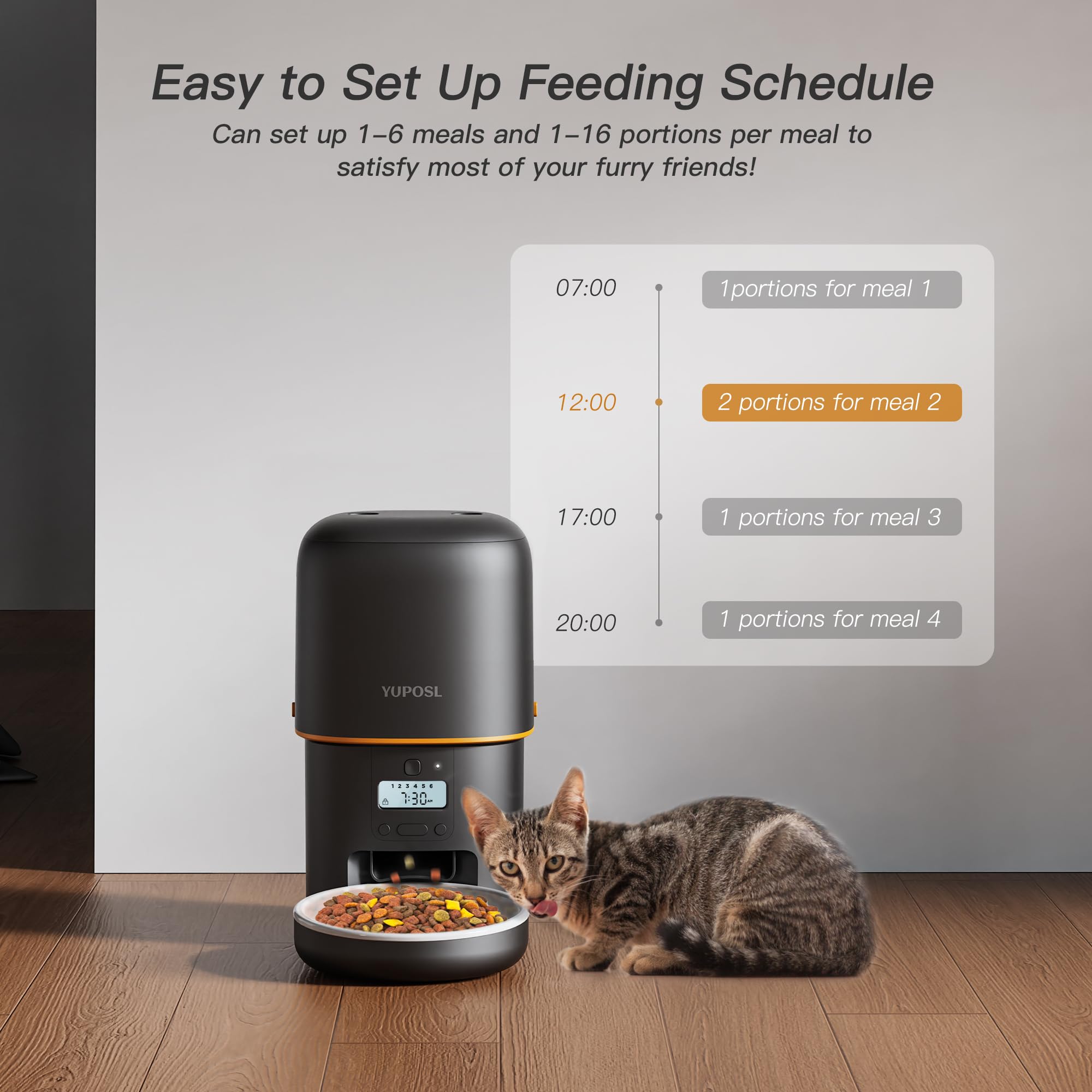 Automatic Cat Feeder - 2L Cat Food Dispenser, Timed Auto Pet Feeder with 180-day Battery Life, 1-6 Meals Per Day, 1-16 Portion,
