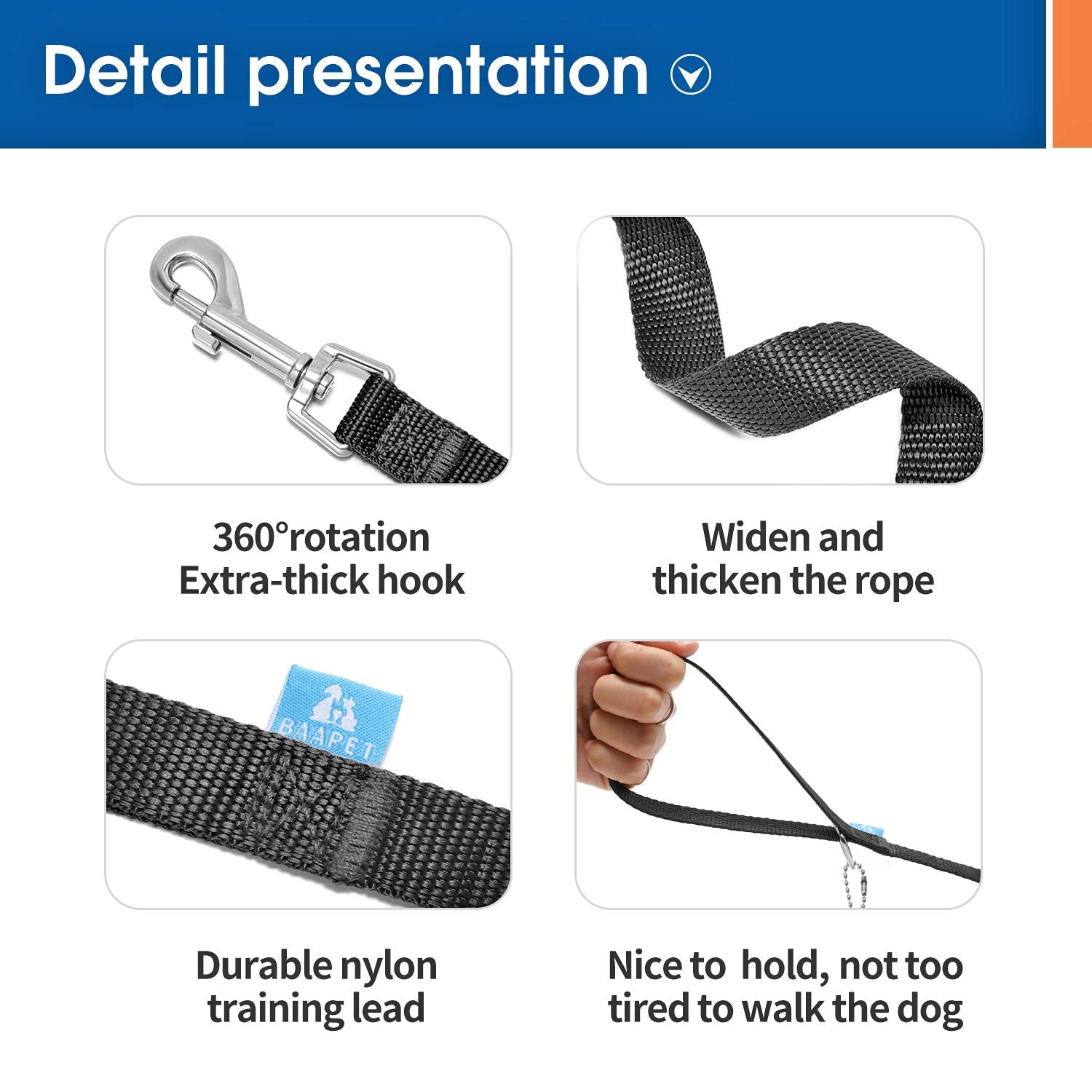 Baapet 15/20/30/50/100 Ft Long Dog Training Leash With Clickers For Small, Medium And Large Dogs Or Cats (30 Feet, Black)