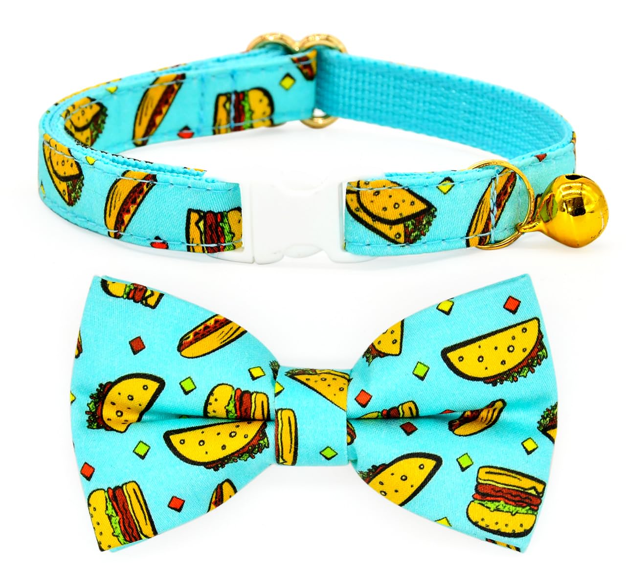Taco Cat Collar Bow Tie Breakaway Collar, Wedding/Birthday Cat Accessories, Adjustable Bowtie, Removable Jingle Bell