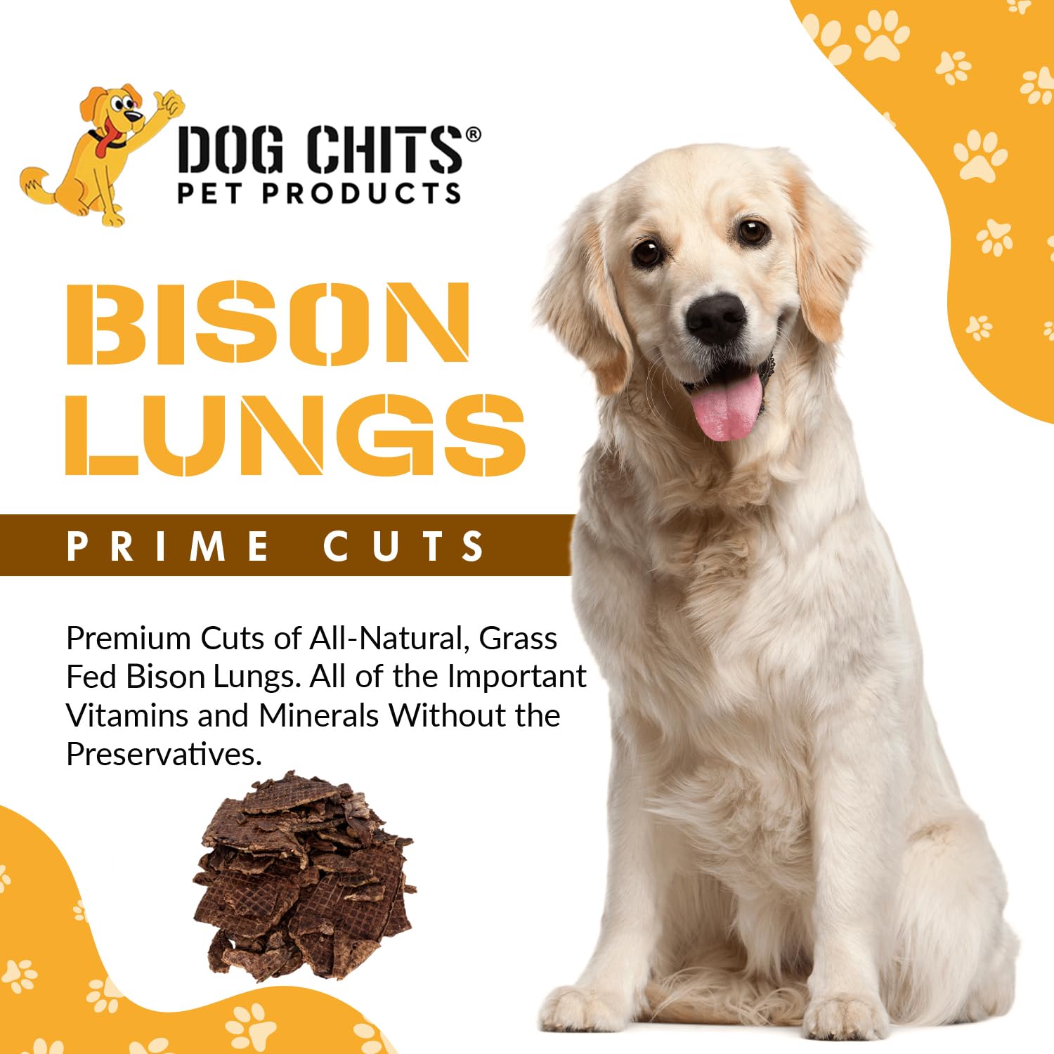 Dog Chits Bison Lung Fillets Dog and Puppy Treats - All Natural Grain and Chemical Free Training Chews - High Protein and Low Fa