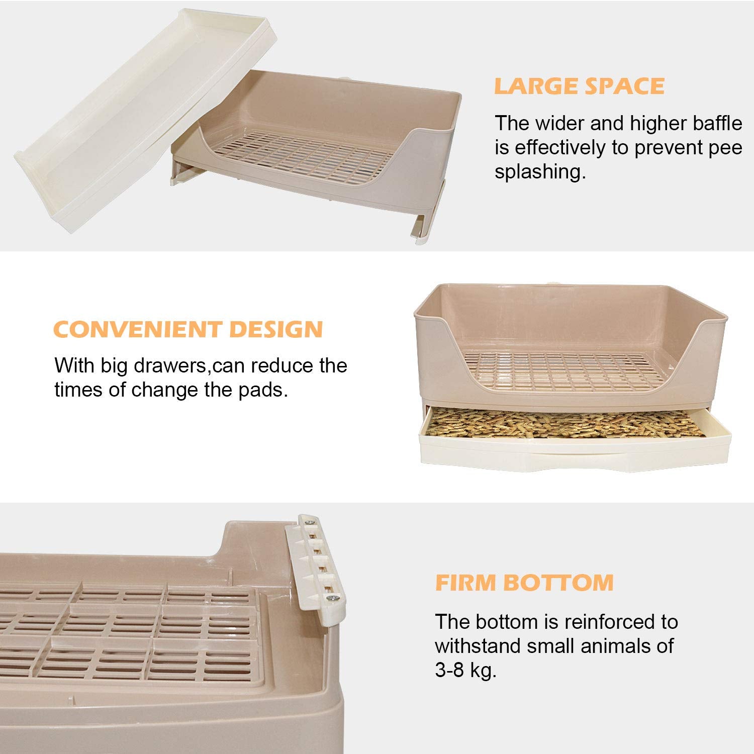 Bwogue Large Rabbit Litter Box Toilet,Potty Trainer Corner Bedding With Drawer Larger Pet Pan For Adult Guinea Pigs, Rabbits, Ha