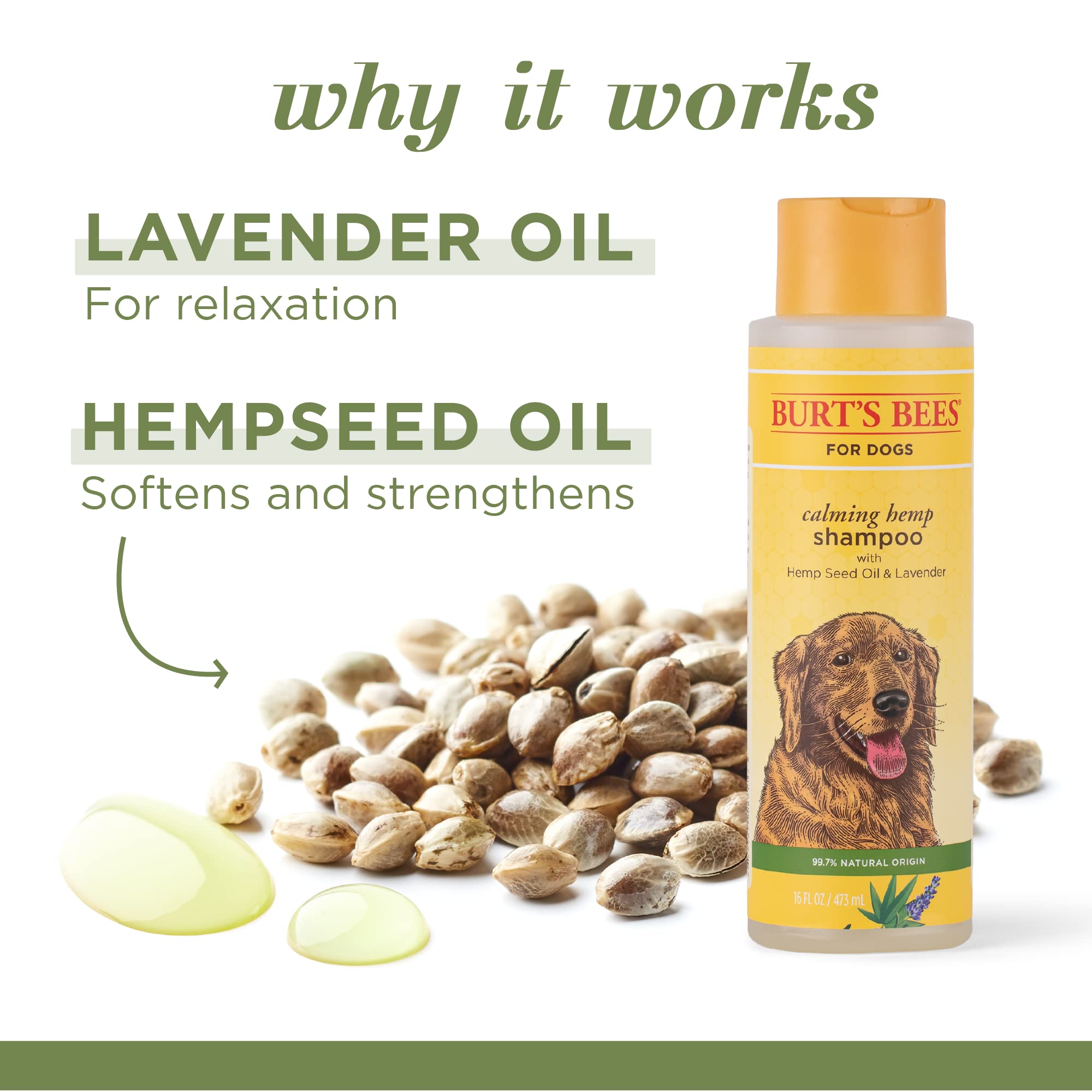 Burt's Bees for Pets Calming Dog Shampoo With Hemp Seed Oil and Lavender - 95% Natural Origin Formula, Gentle and Best for Dogs,