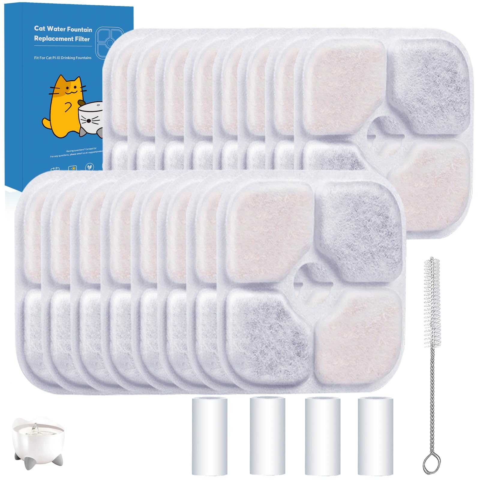16-Pack Cat Water Fountain Filter Compatible With Catit Pixi Water Fountain Filter Replacement Triple Action Water Filter, 4 Pum