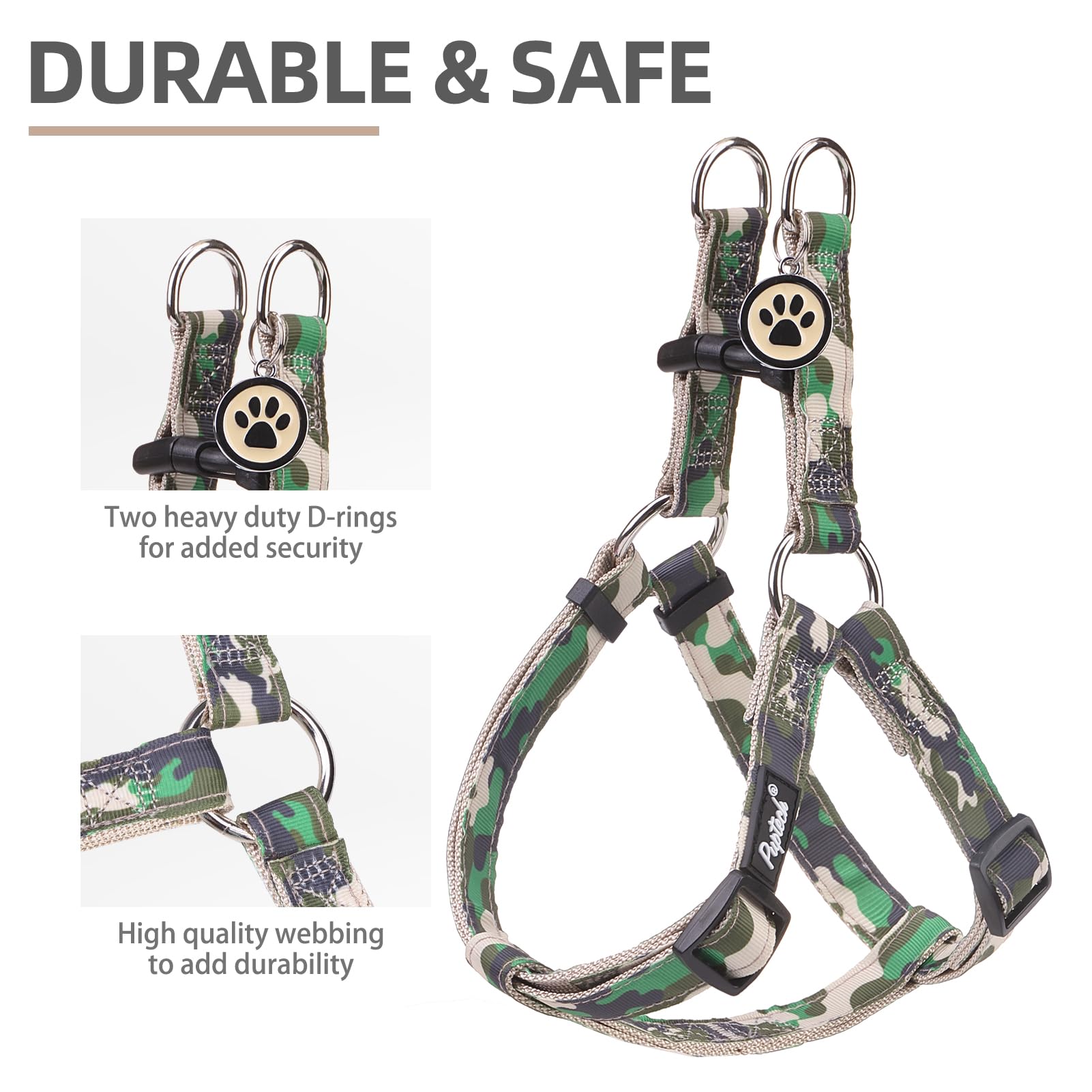Pupteck No Pull Dog Harness Soft Adjustable Basic Nylon Step In Puppy Vest Outdoor Walking With Id Tag, Camouflage, M
