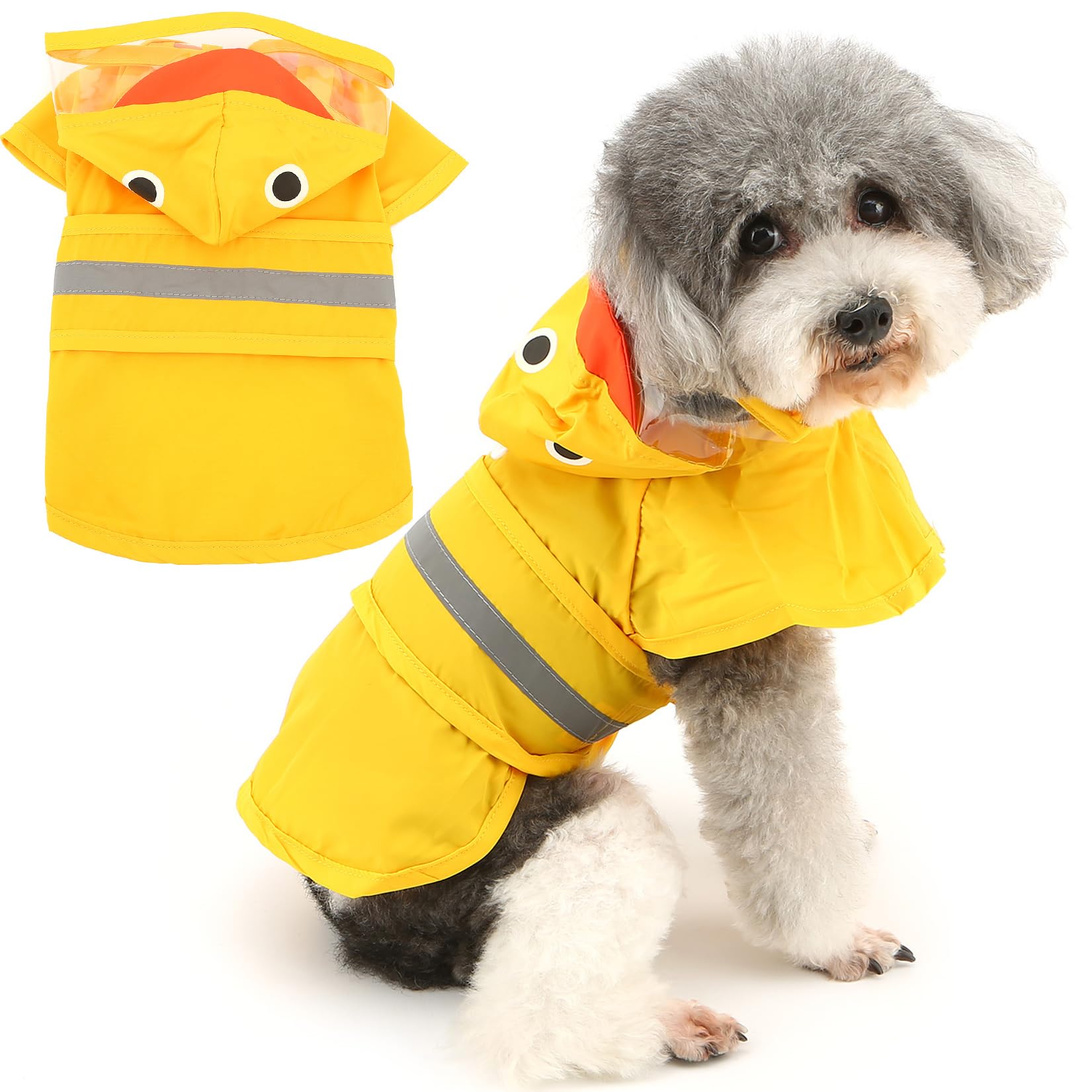 Zunea Waterproof Dog Raincoat With Hood For Small Medium Dogs Reflective Dog Rain Jacket Clothes With Leash Hole Funny Duck Patt