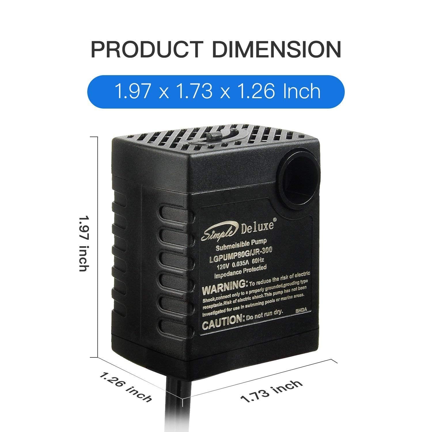 Simple Deluxe 80 Gph 3.6W Submersible Pump With Adjustable Intake & 6' Waterproof Cord For Fish Tank, Hydroponics, Fountains, Ponds, Statuary, Aquariums, Black
