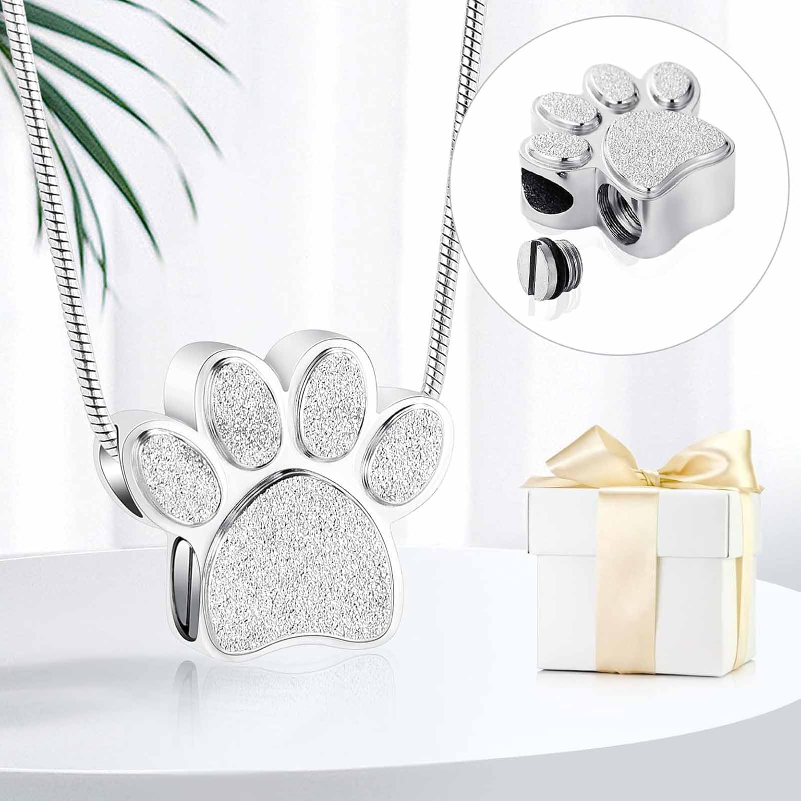 Zeqingjw Pet Cremation Jewelry For Ashes Pendant Paw Print Pet Urn Necklace Urn Pendant Keepsake Memorial Ash Locket Holder Neck