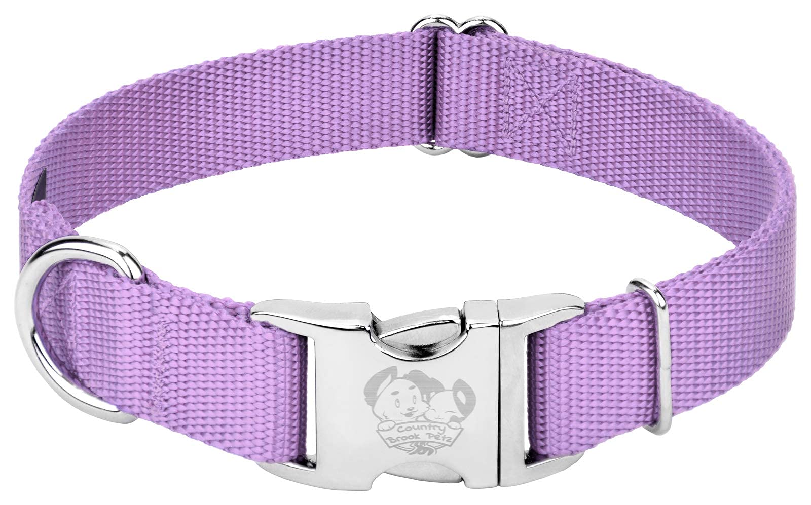 Country Brook Design - Vibrant 30+ Color Selection - Premium Nylon Dog Collar With Metal Buckle (Medium, 3/4 Inch, Lavender)