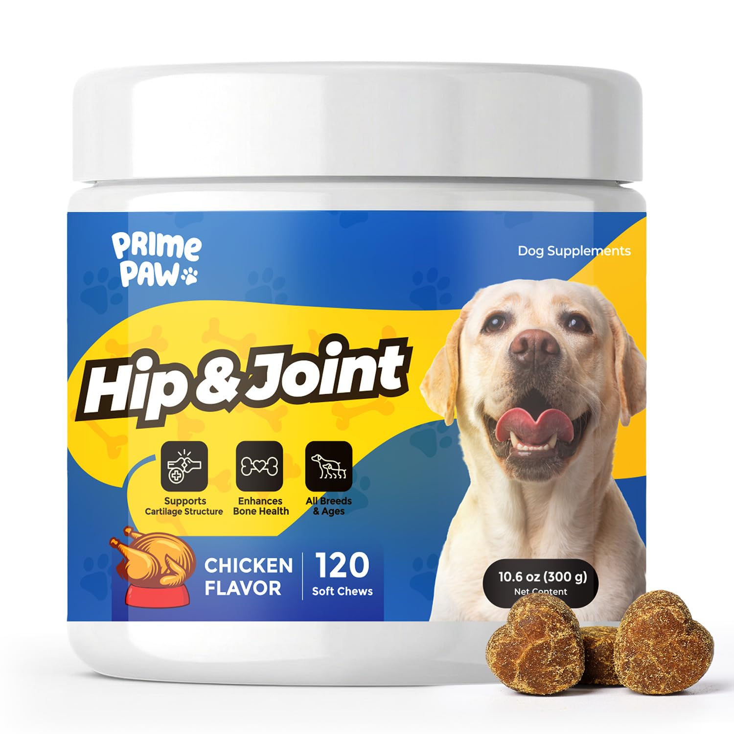 PrimePaw Hip & Joint Supplement for Dogs with Glucosamine Chondroitin MSM Turmeric, Advanced Mobility Chews for Joint Pain Relie