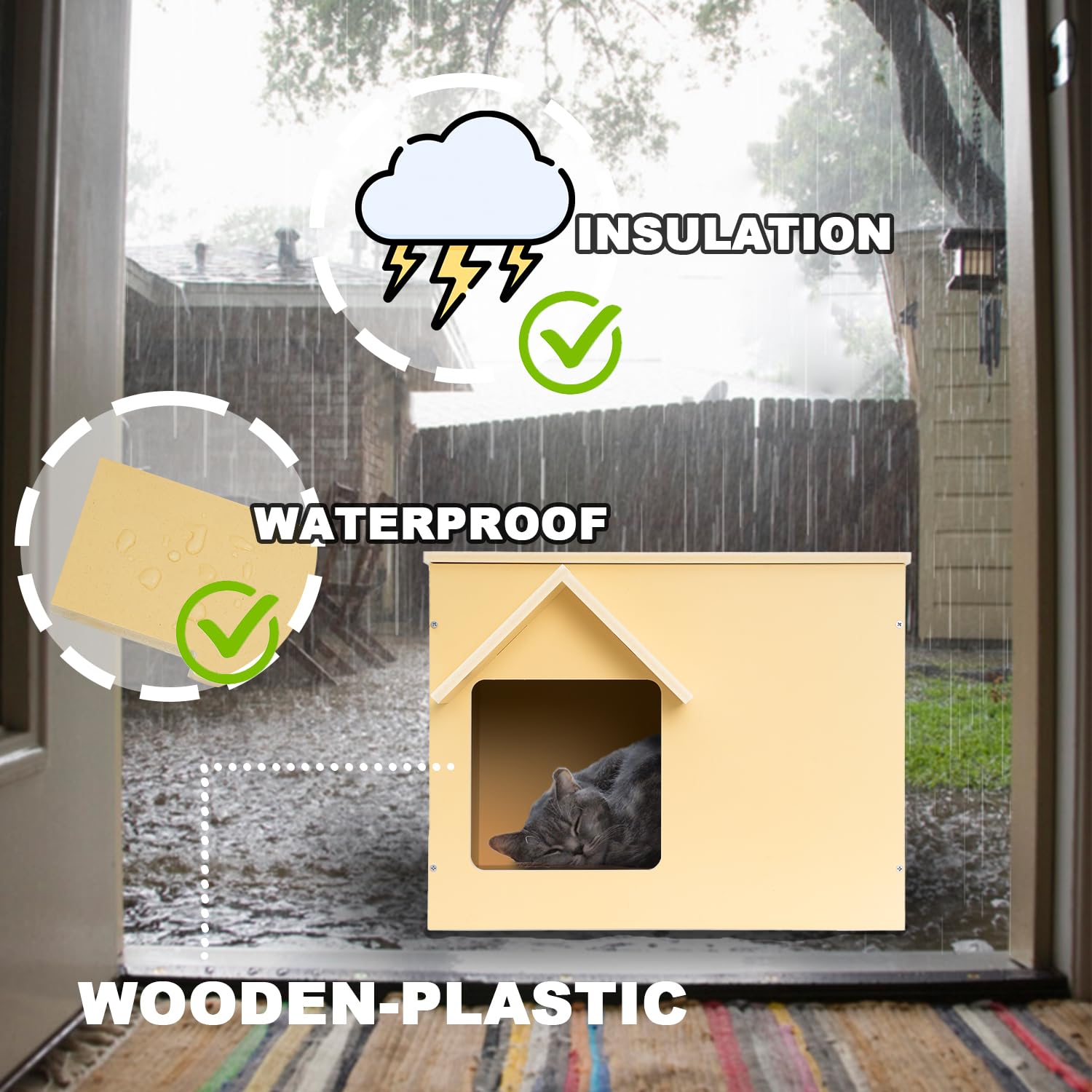 Objoy Outdoor Cat Houses Feral Cat Shelter Wooden Stray Cat Condo Outside Sturdy Waterproof And Insulated With Escape Door (One