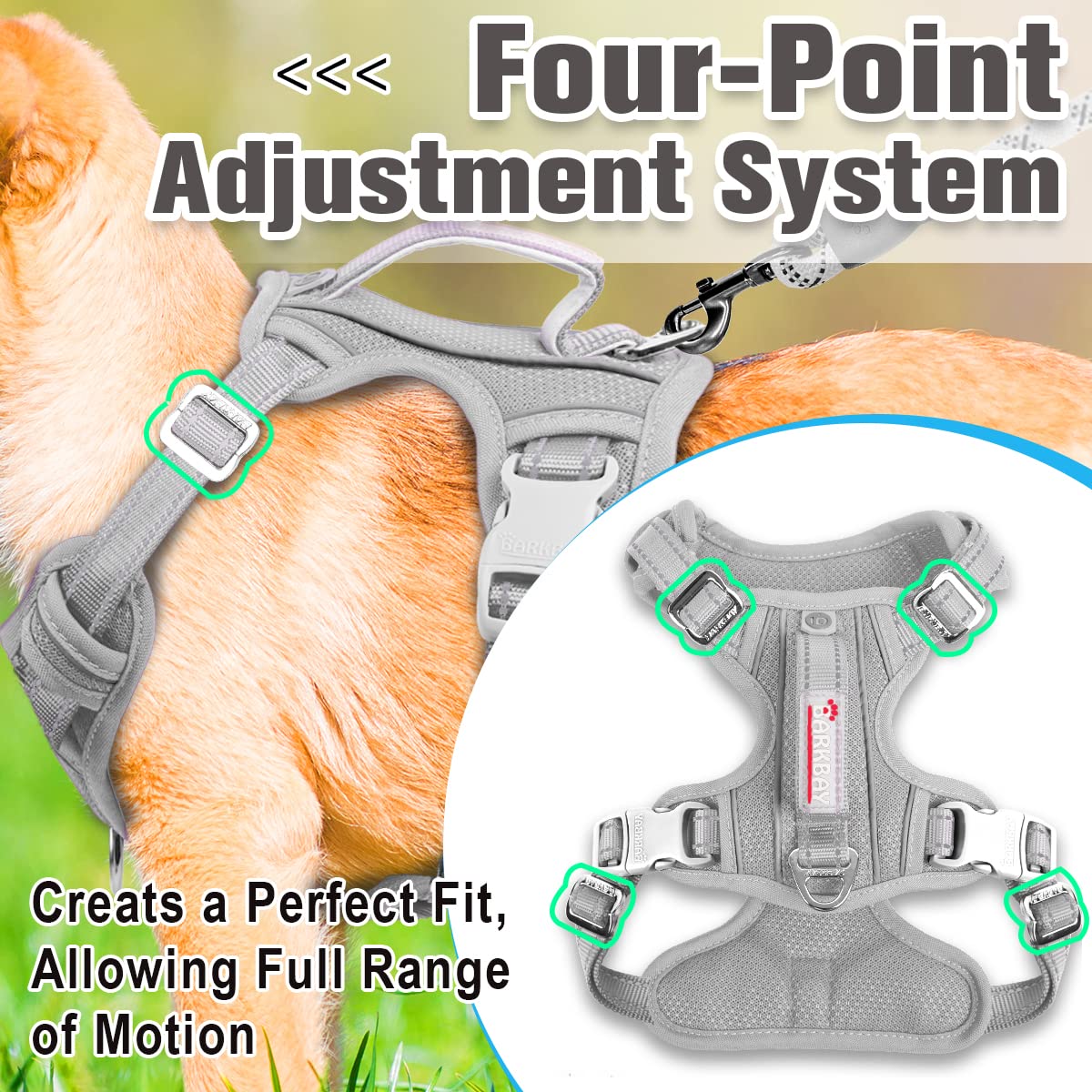 Barkbay No Pull Dog Harness Front Clip Heavy Duty Reflective Easy Control Handle For Large Dog Walking With Id Tag Pocket(Grey,M)