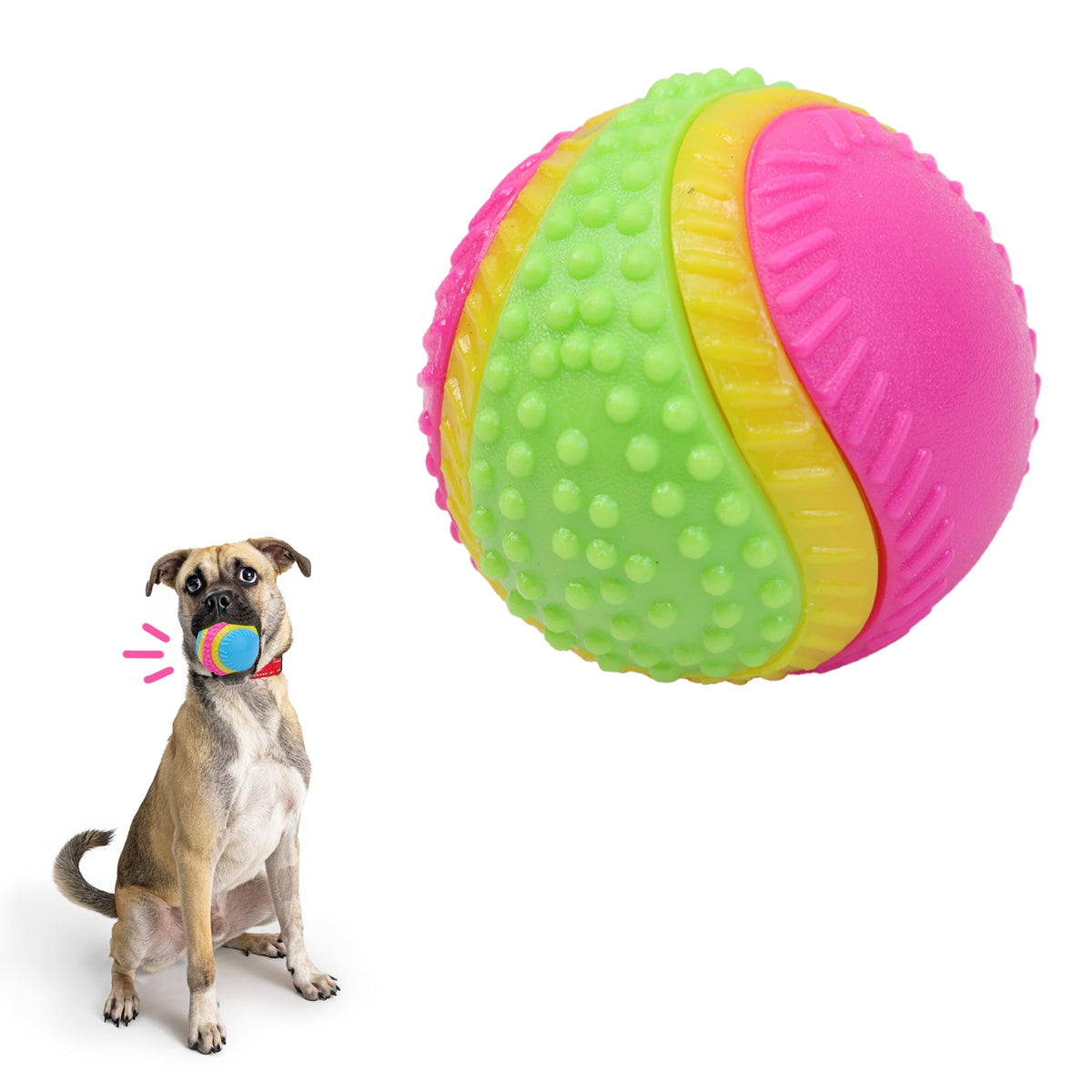 Spot Sensory Ball For Soft Chewers - Stimulates All 5 Senses, Bell & Squeaker Sounds, Raised Nubs Clean Teeth, High Contrast Fetch Toy, Beef Scented, Durable Tpr Rubber Ball, 2.5-Inch