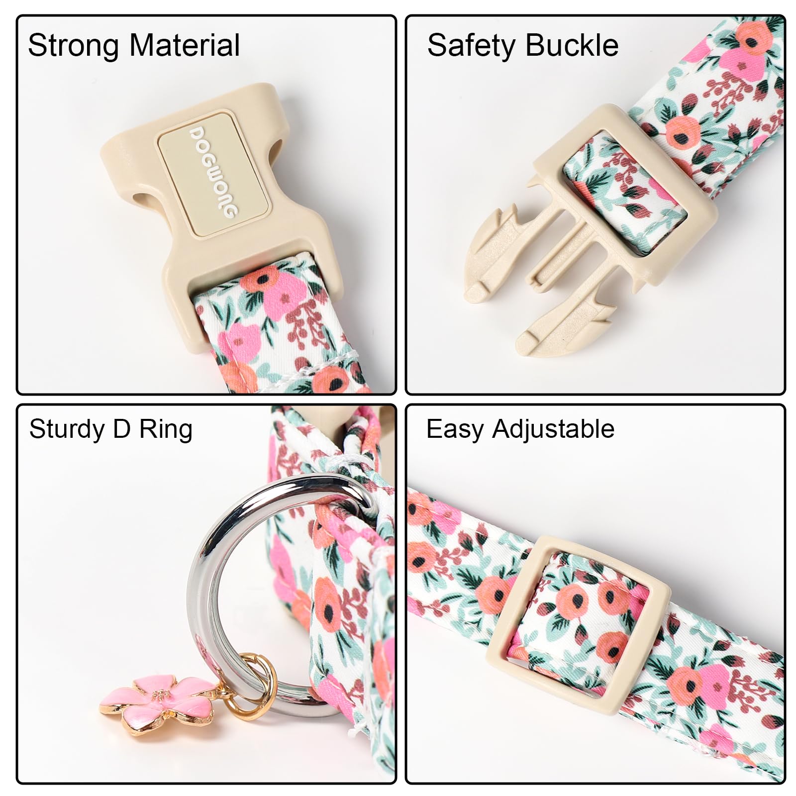 Dogwong Flower Cotton Dog Collar, Spring Summer Cute Pink Dog Collar Durable Soft Fabric Pet Dog Collars Female Girl Necklace Fo