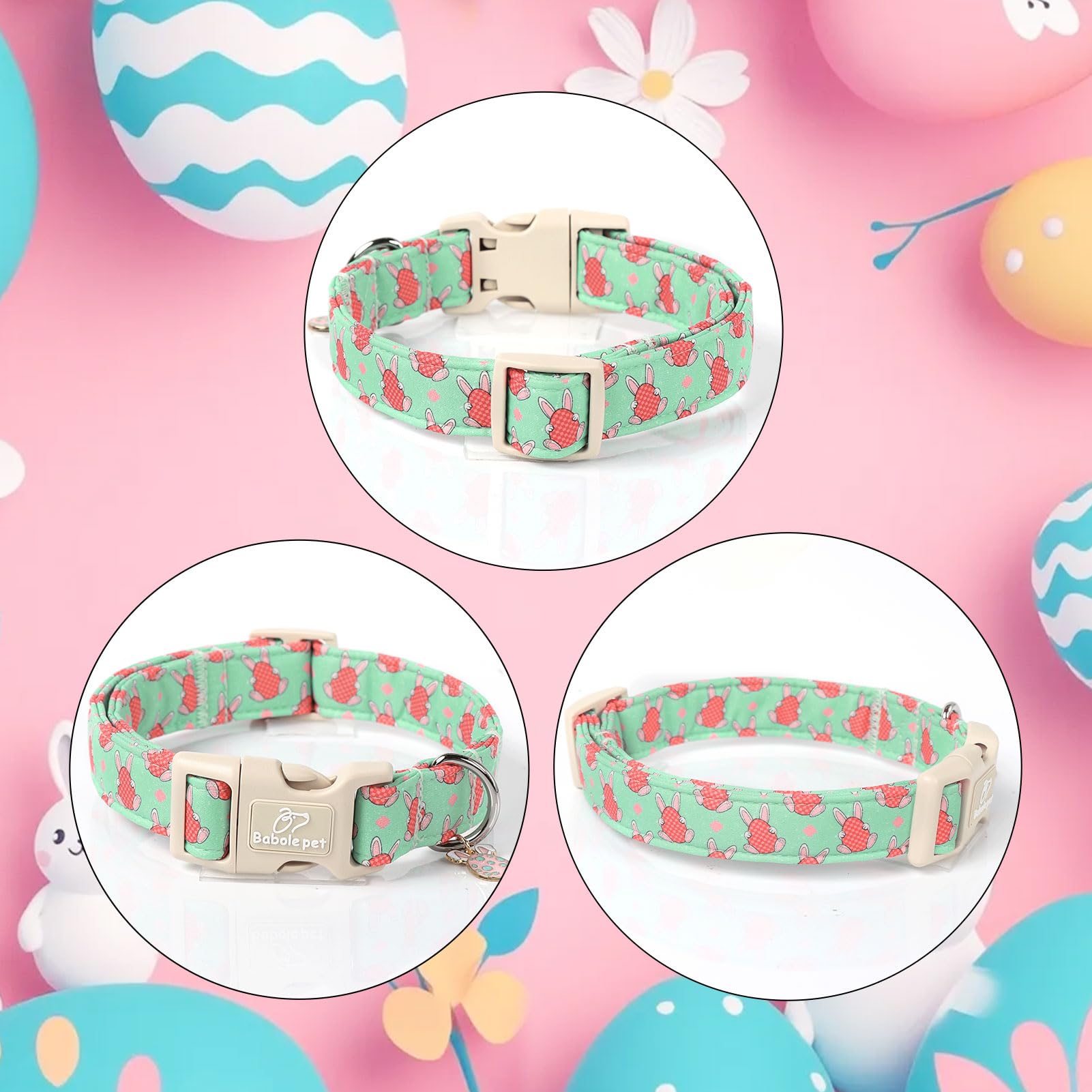 Babole Pet Easter Dog Collar for Medium Dogs - Design Cute Easter Bunny Egg Dog Collars Boy Girl Puppy Adjustable Quick Release