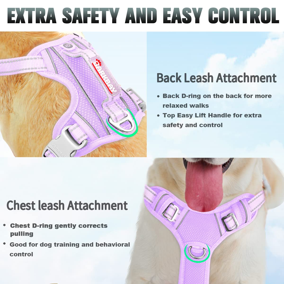 Barkbay No Pull Dog Harness Large Reflective Dog Harness With Front Clip And Easy Control Handle For Walking Training Running Wi