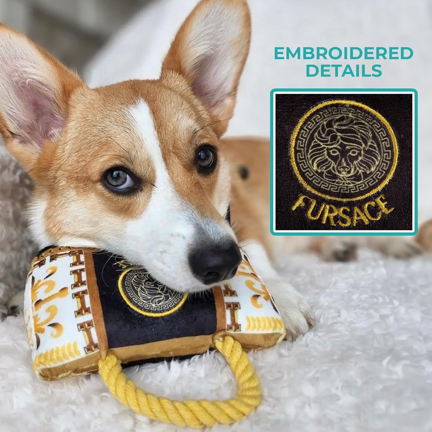 Haute Diggity Dog Fursace Handbag, Plush Designer Dog Toys with Interactive Squeaker, Stimulating Pet Enrichment, Machine-Washab