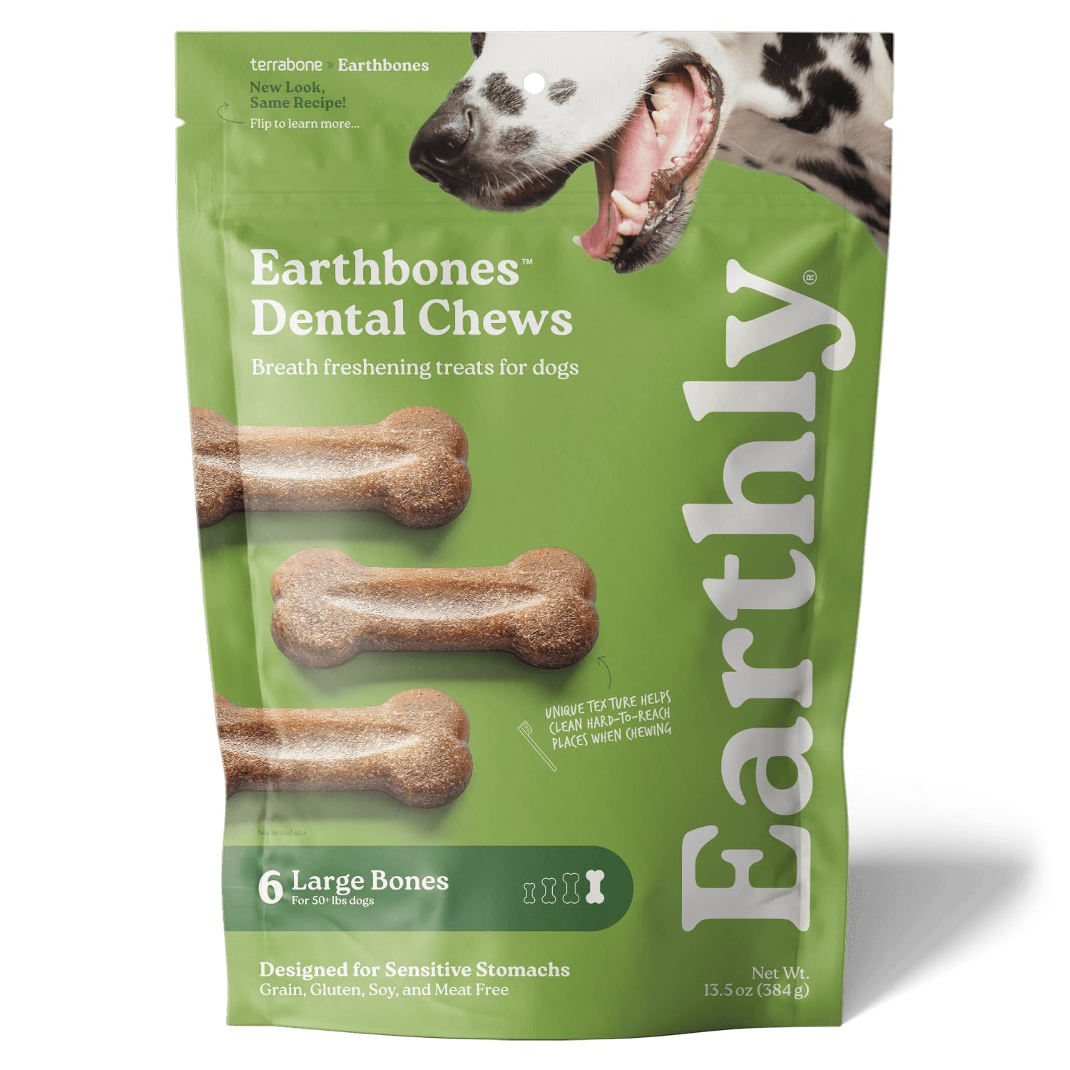 Presidio Earthbones (Formerly Terrabones) Dental Chews, Dog Teeth Cleaning Treat, Large, 6 Treats