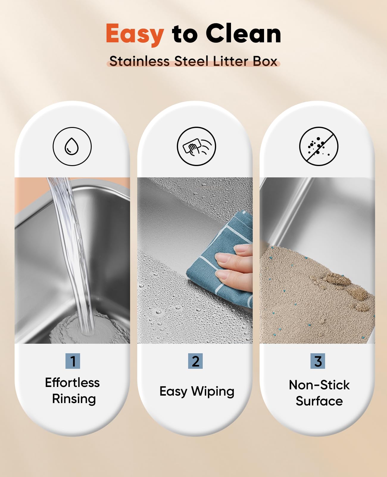 Stainless Steel Litter Box With Lid, Large Metal Cat Box For Big Cats, High Sided Kitty Litter Box With Scoop & Pee Pads, Open T