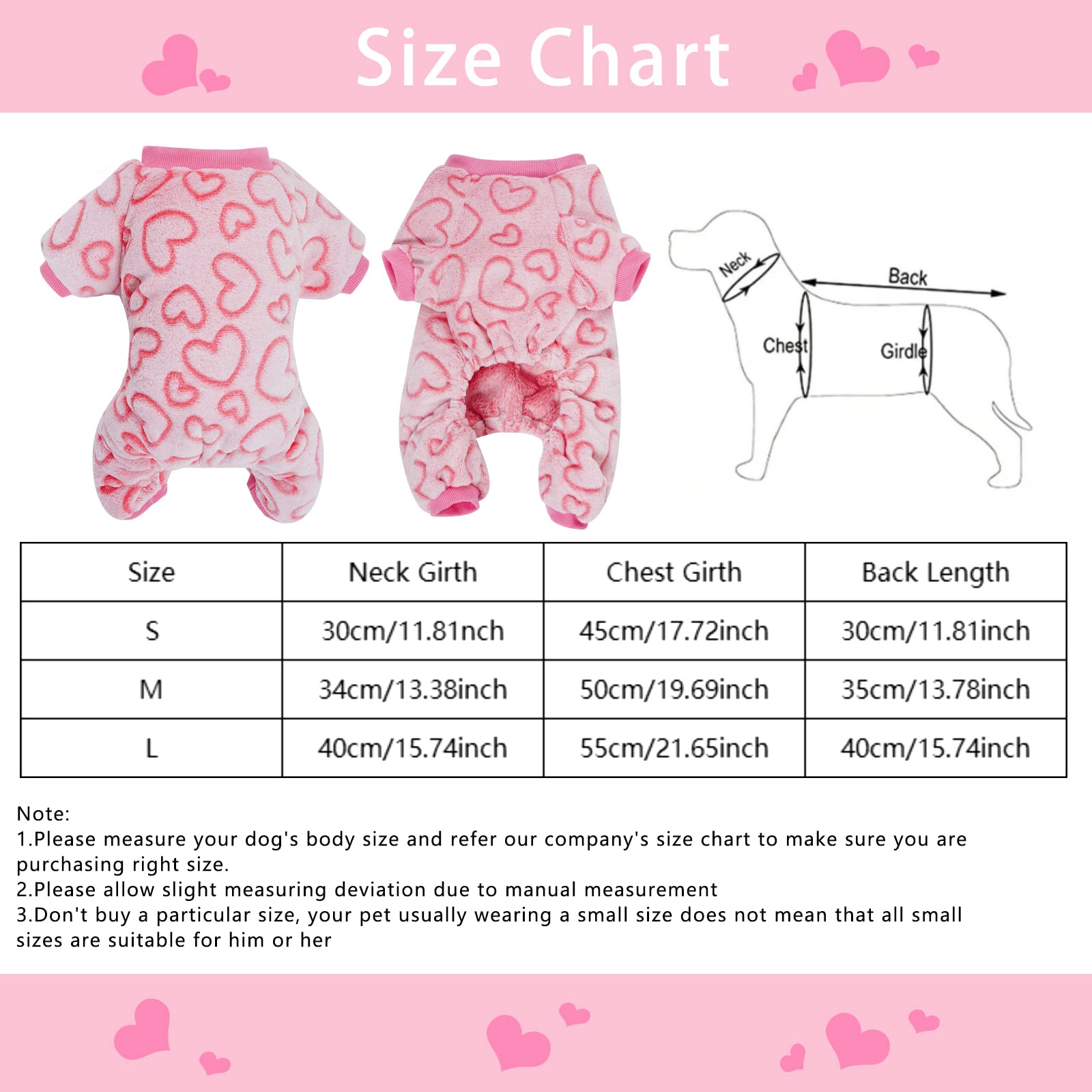 Dxhycc Fleece Dog Pajamas Cute Dog Heart Pajamas Puppy Jumpsuit Pajamas Warm Soft Pet Holiday Clothes For Small Medium Cats And Dogs (Pink, S)