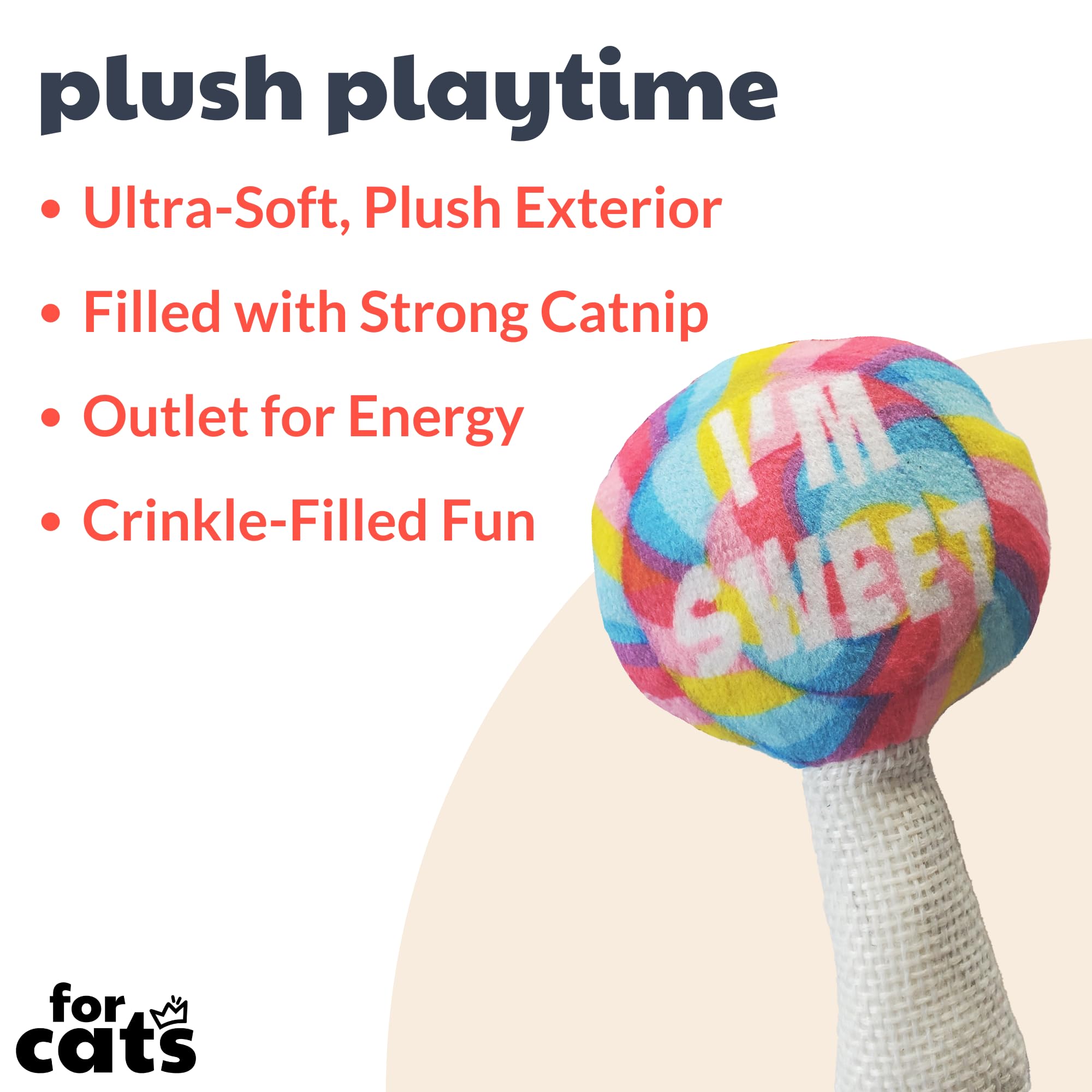 Huxley & Kent Plush Cat Toy - I'M Sweet Lollipop - Easter/Spring Snack Attack Strong Catnip Filled - Plush Interactive Kitten An