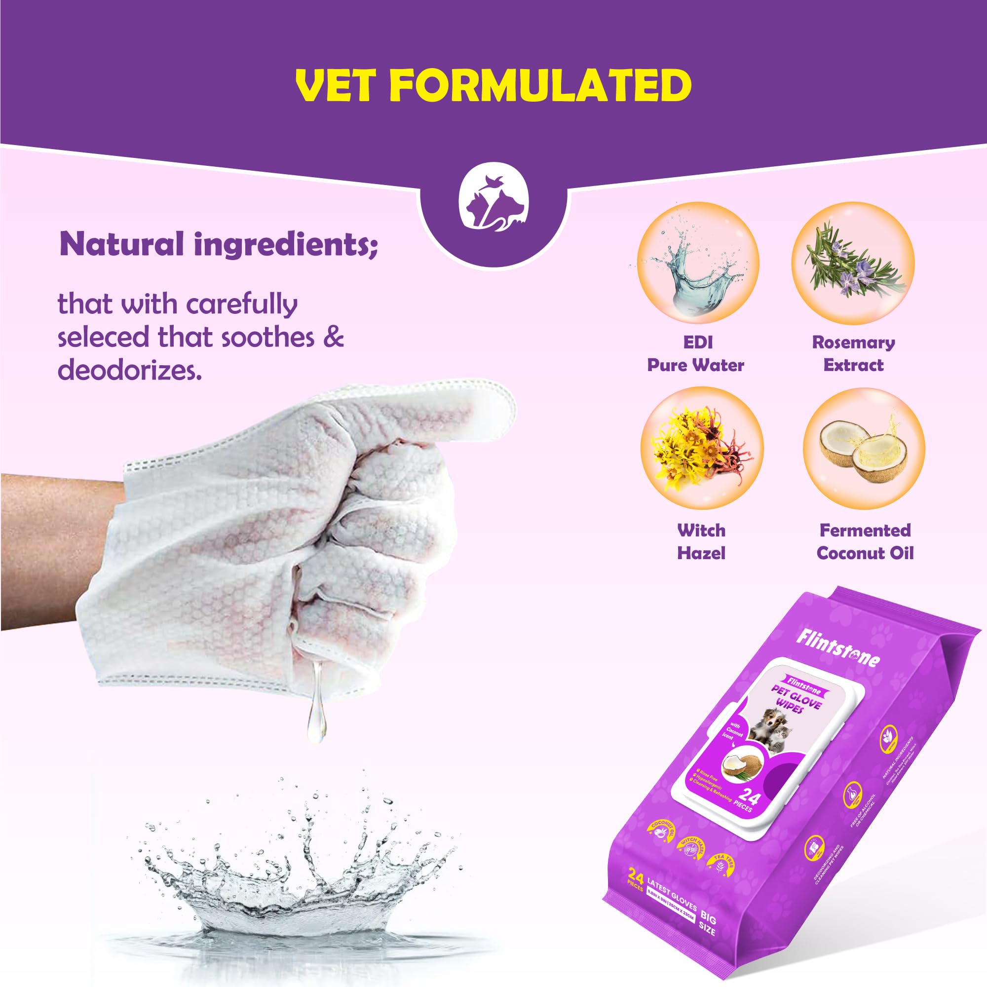 Flintstone Dog Wipes Cleaning Deodorizing - Hypoallergenic Cat Wipes - Extra Thick Wet Dog Wipes For Paws And Butt - Daily Care
