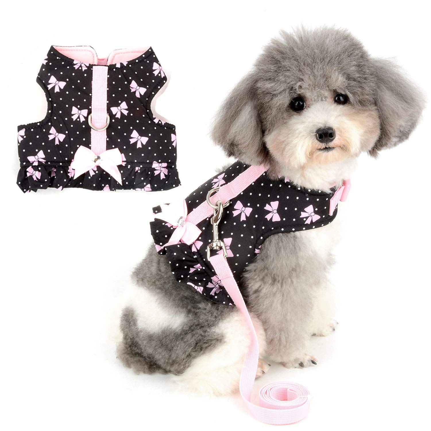 Zunea No Pull Small Dog Girl Harness Dress Escape Proof Cat Kitten Vest Harness Leash Set Step-in Soft Cotton Padded Polka Dot J