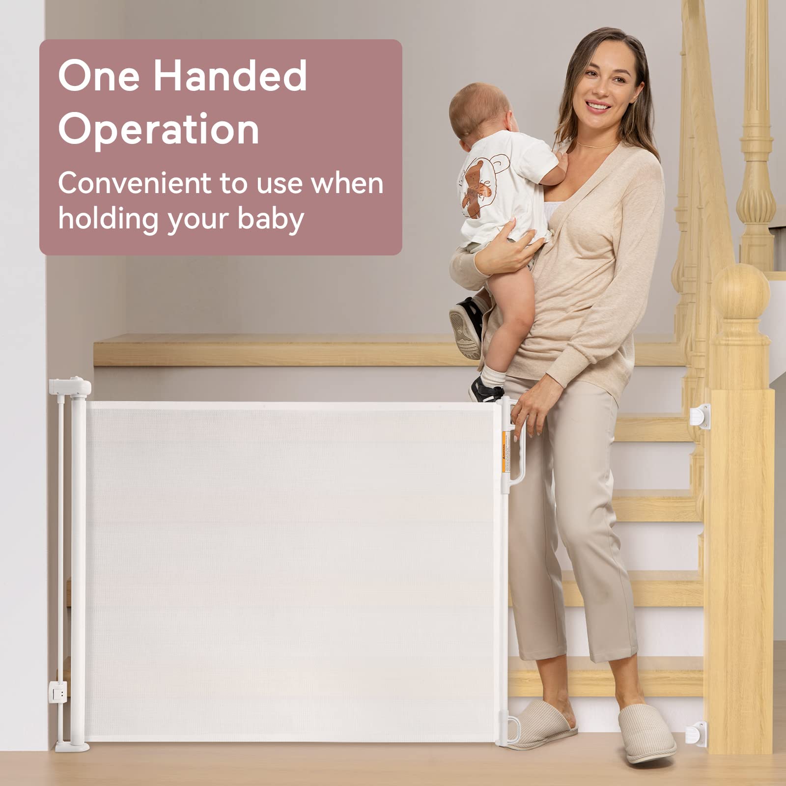 Momcozy Retractable Baby Gate, 41" Tall x 71" Wide, Mesh Safety Gate for Doorways, Stairs, Indoor/Outdoor, White, Model USVC-AM07-41