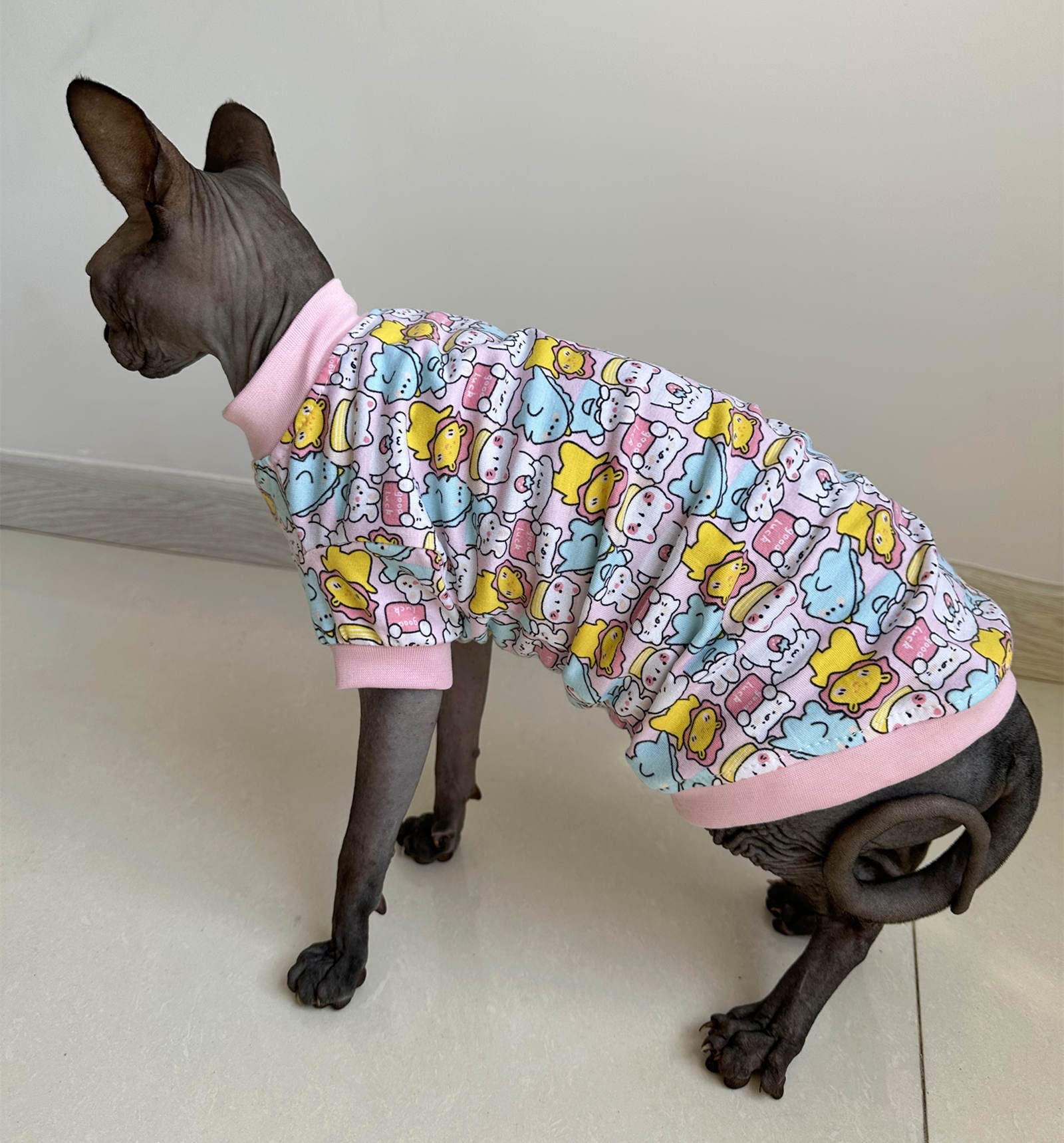 Sphynx Hairless Cat Cute Summer Cotton T-Shirts Pet Clothes,Round Collar Kitten Shirts Cats Apparel (Cute Animals, X-Large (Pack