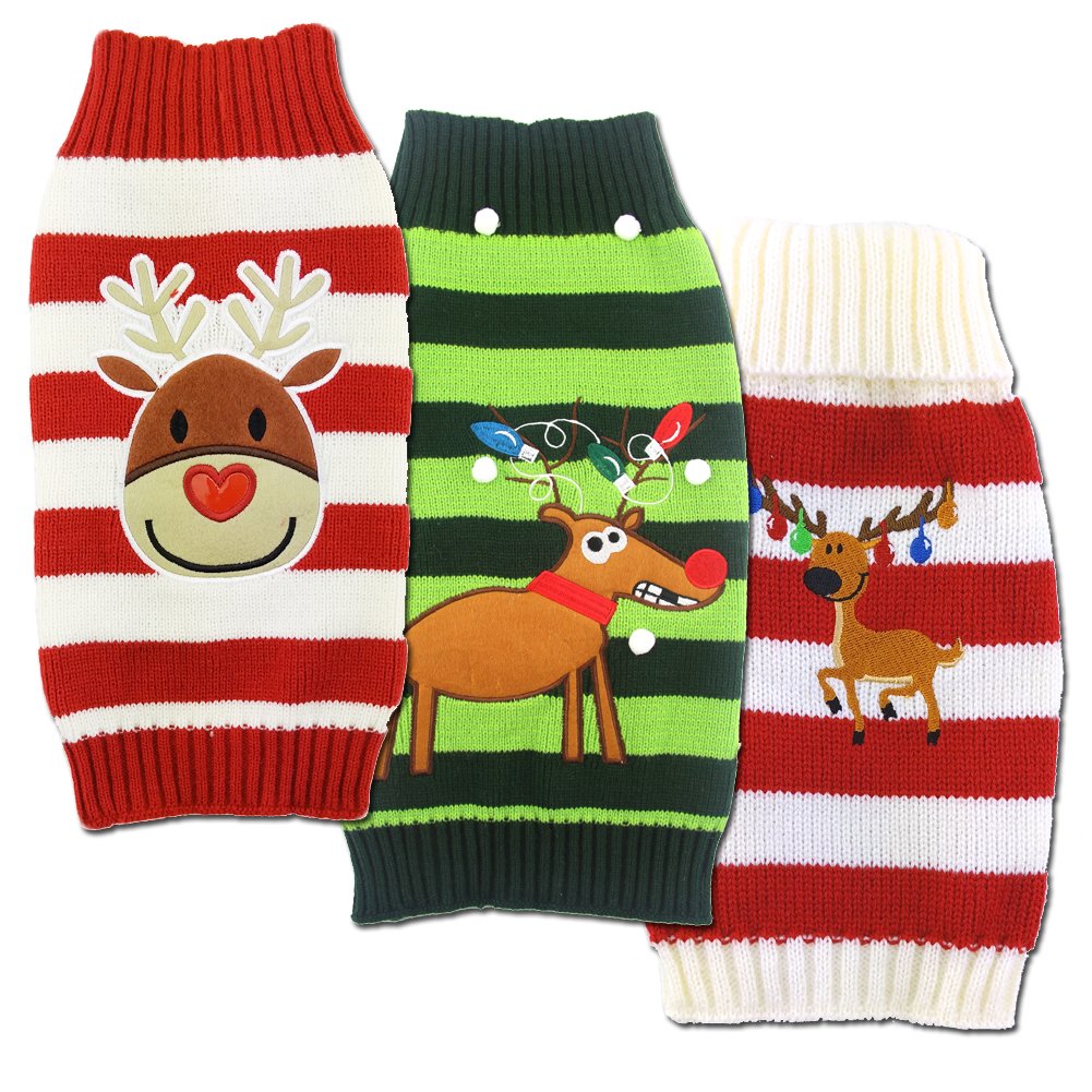 Mikayoo pet Sweater for Small Dog/cat,Ugly Sweater,Color Horizontal Stripes,Christmas Holiday Xmas, Elk Series, Reindeer Series,