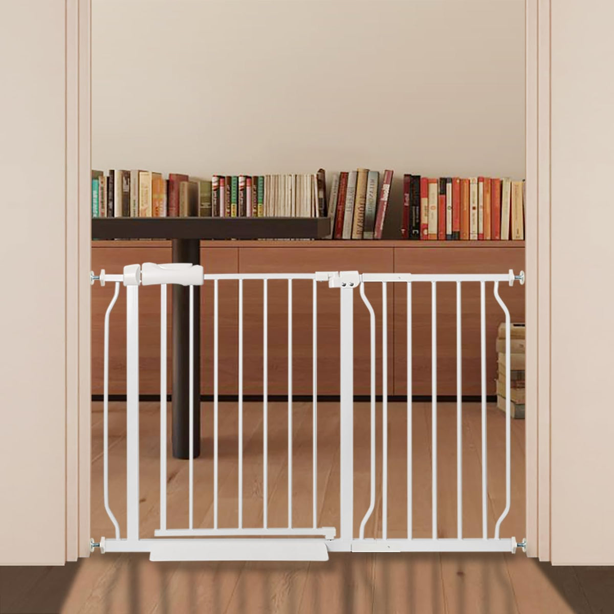 Baby Gate for Stairs No Drill 43.31-48.03 Inch,Pressure Mounted Metal Child Safety Dog Gates for Doorways,Walk Through Pet Gate 