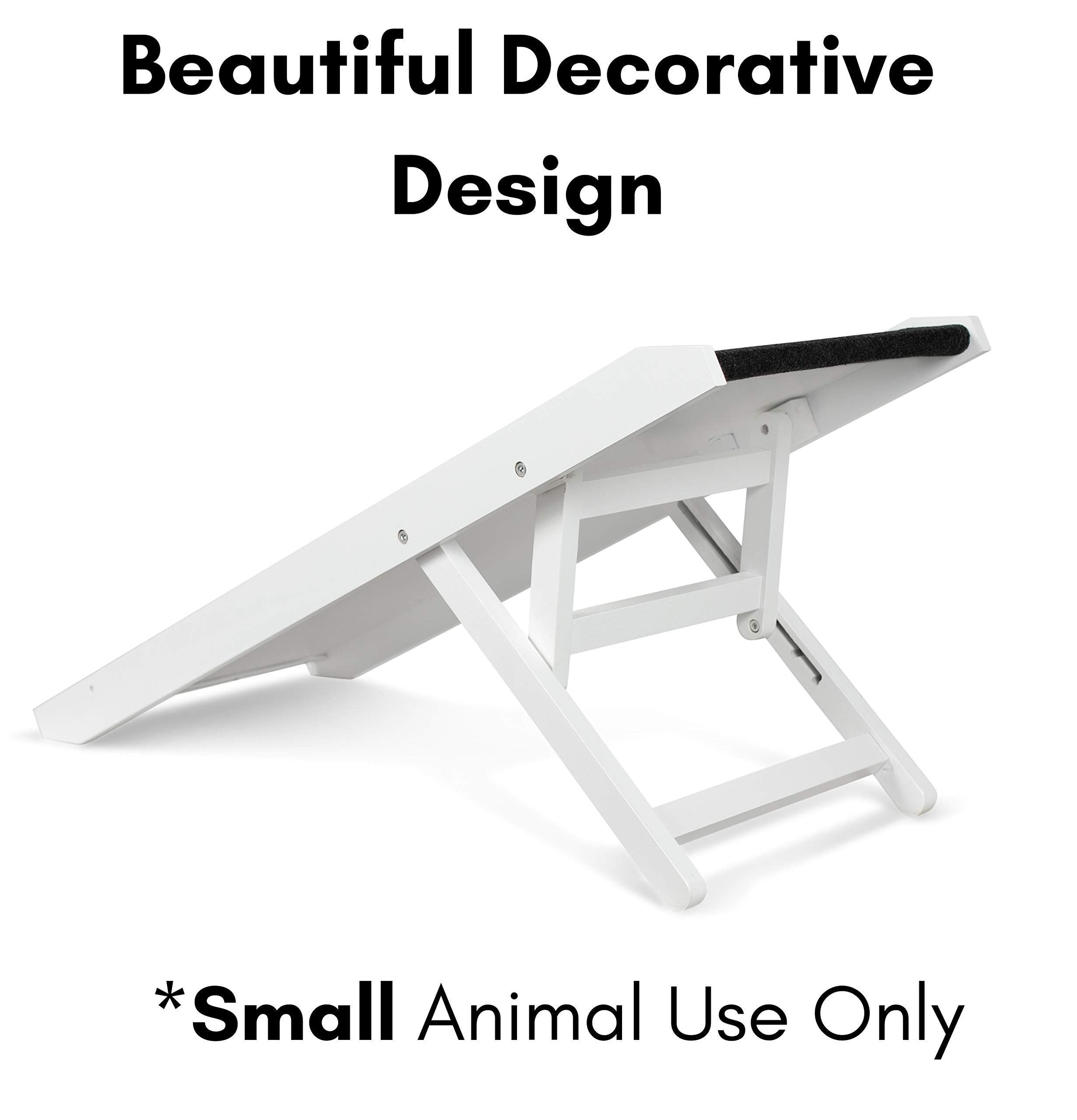 Birdrock Home Adjustable Dog Ramp For Low Beds Or Couches - Small Dogs Or Cats Only - Decorative Wooden Folding Doggie Ramps - Paw Friendly Grip Carpet - White 16'